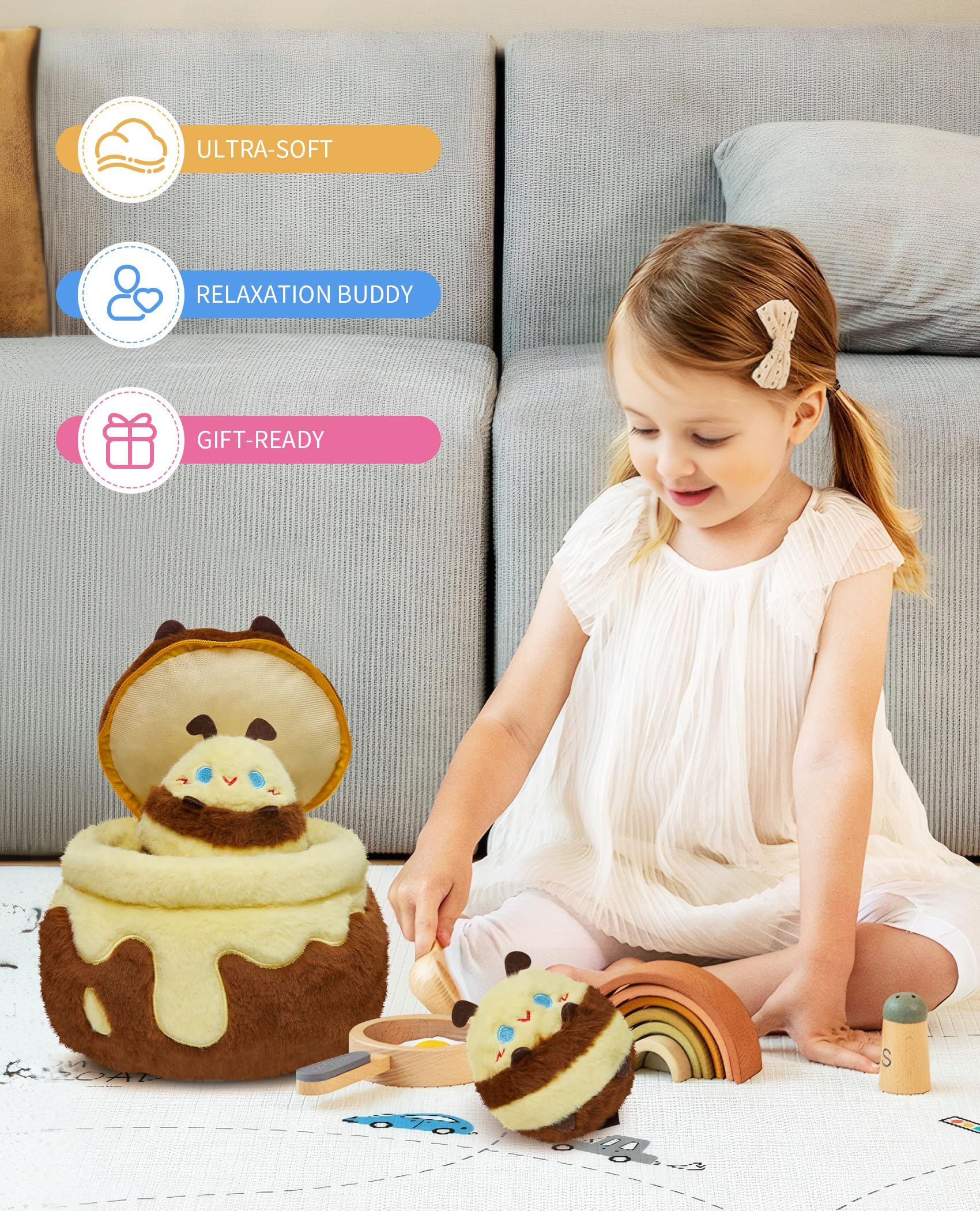 OLAOLA Cute Bee Plush Pillow Soft Honeybee Stuffed Animals 30cm Plushie Toy with 2 Little Bees for Kids Adults - Image 4