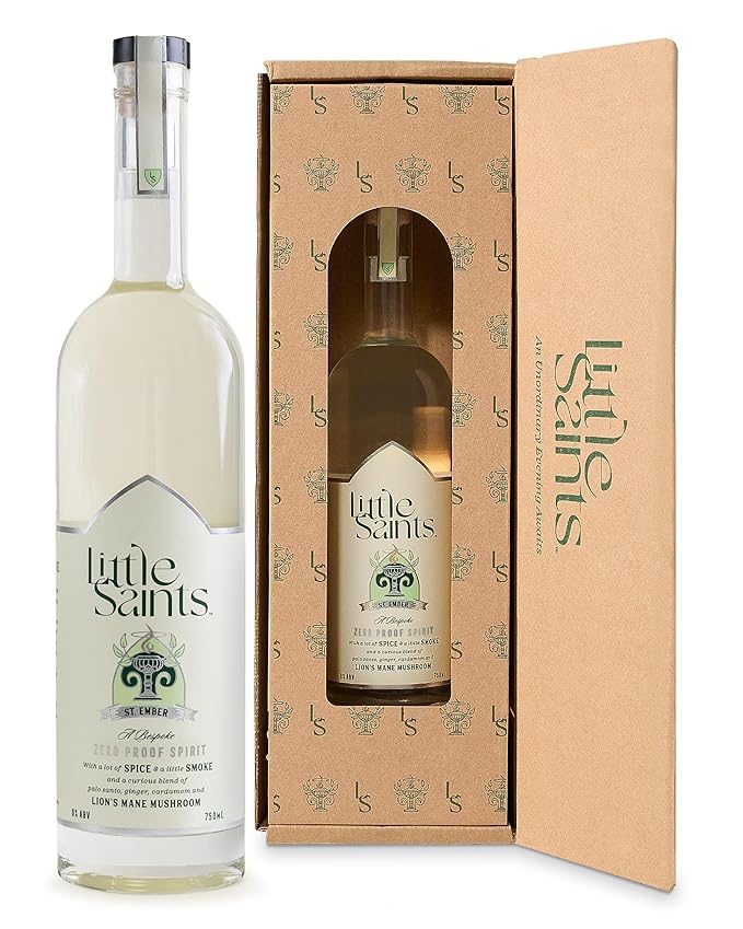Little Saints St. Ember Non-Alcoholic Spirit - Mezcal-Inspired NA Alternative - Zero Proof, Sugar Free Cocktail Mixer - Lion's Mane Mushroom & Palo Santo Boost Creativity, Adaptogens & Botanicals