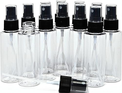 Vivaplex, 12, transparente, 2 onzas, botellas de plástico, con pulverizadores negros de niebla fina