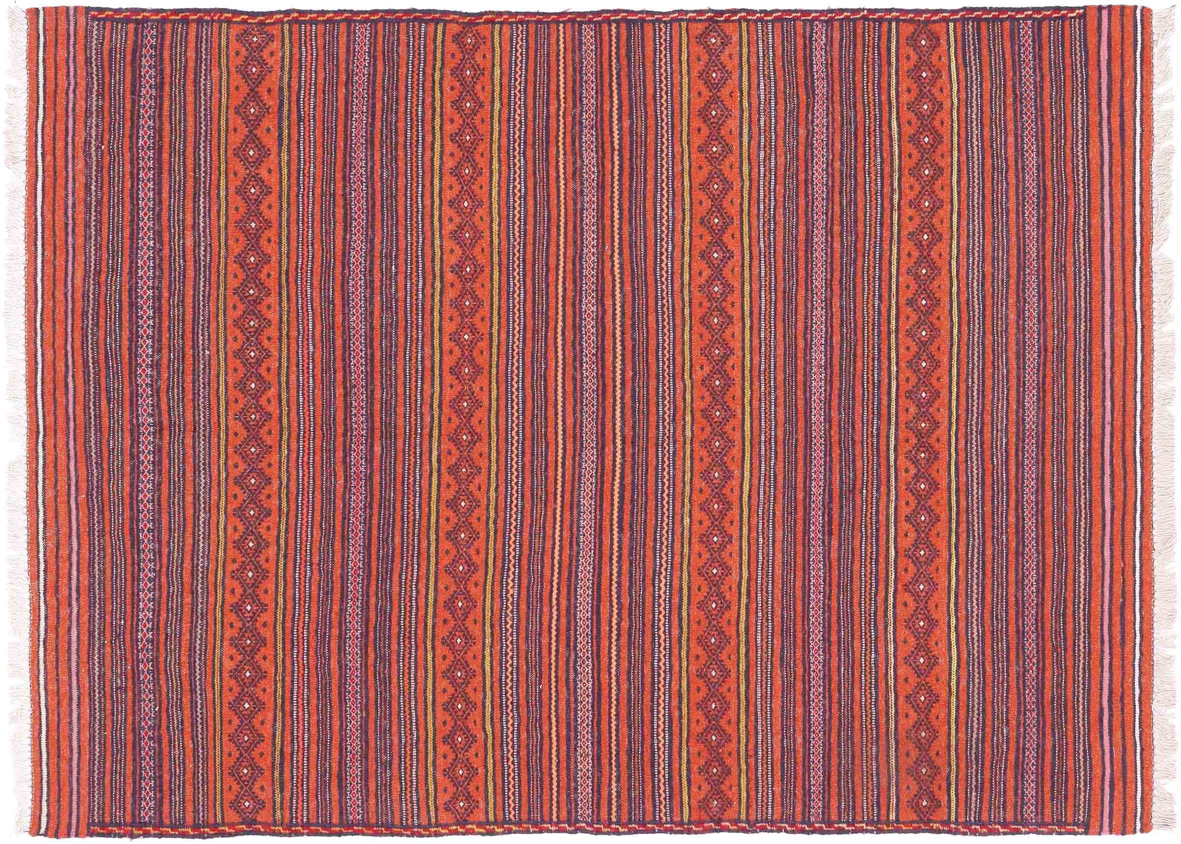 Tapis afghan Kelim Soumakh Ghalmuri orange géométrique tissé main de 100x140 cm