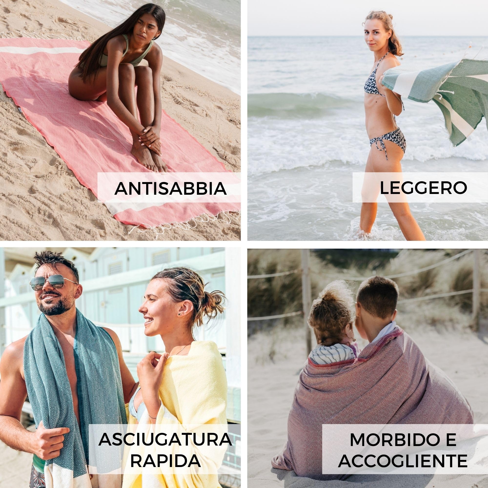 furora HOLIDAY Telo Mare Grande, cotone 100x200 cm | Telo Spiaggia antisabbia | Asciugamano Mare Fouta, frange e angoli - Pareo Donna Uomo Ragazzi | Pic Nic Beach Towel Coperta, lungo leggero