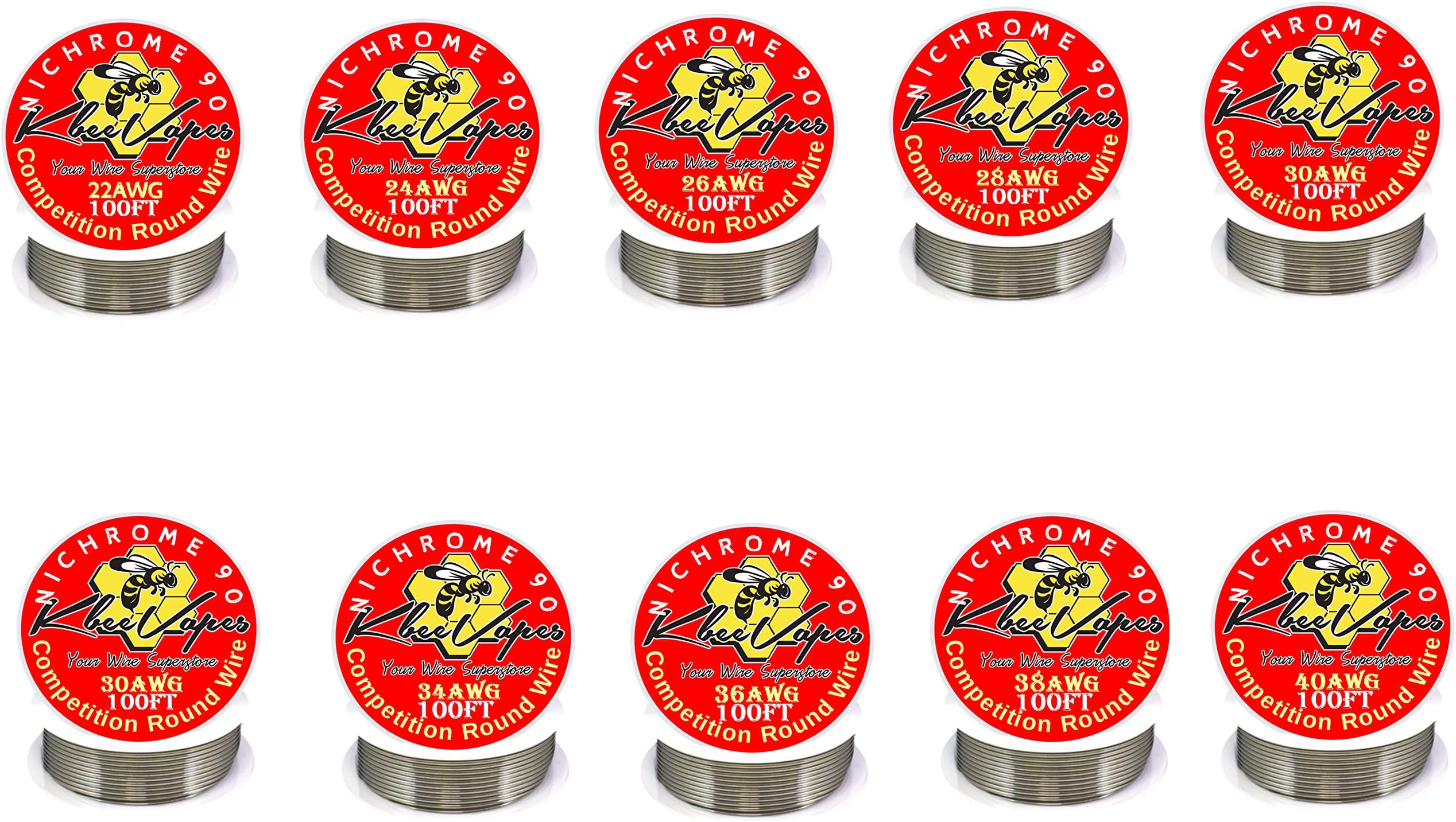 1000ft total (10pcs) of Nichrome 90 wire 100ft in 22,24,26,28,30,32,34,36,38,40 Gauges