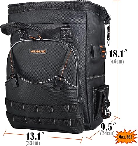 Miniatura 7 de WELKINLAND Mochila de herramientas de 55 bolsillos, Mochila de bolsa de herramientas, Mochila de herramientas, Mochila de herramientas, Mochila para