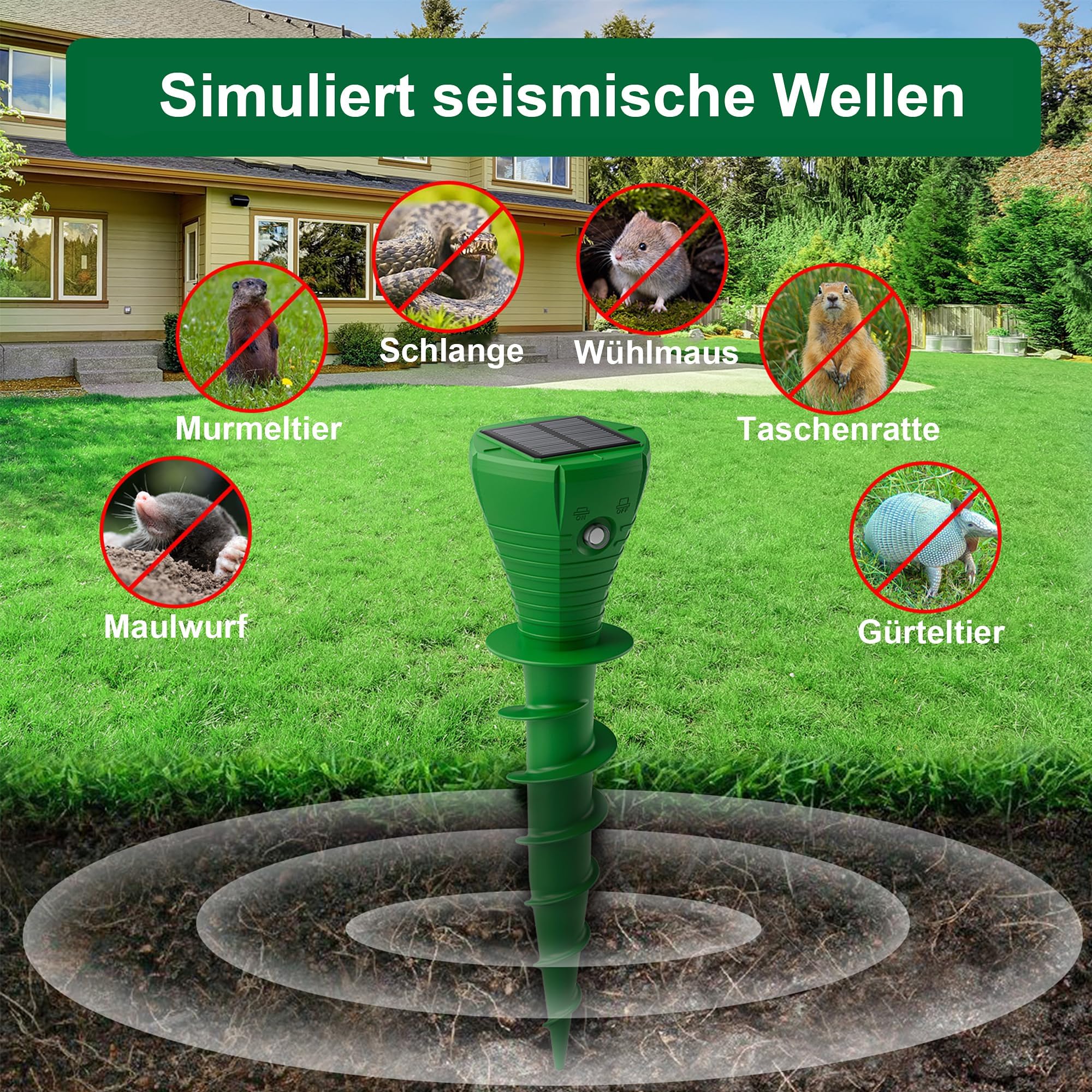 4 Stück Solar Maulwurf Vertreiber, Ultraschall Wühlmaus Vertreiben Testsieger, IP65 Wasserdicht Wühlmausschreck, Haustierfreundlich gegen Maulwürfe, Wühlmäuse & Gartennagetiere