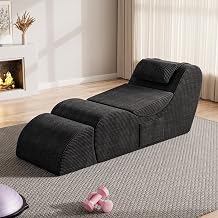 JUMMICO Yoga Chair Lounge, Fitness Exercise Sofa with Side Pocket, Ergonomic Yoga Equipment for Women, Headrest, Lumber Pillow, Ottoman, High Resilience Foam, Used in Living Room, Bedroom Black