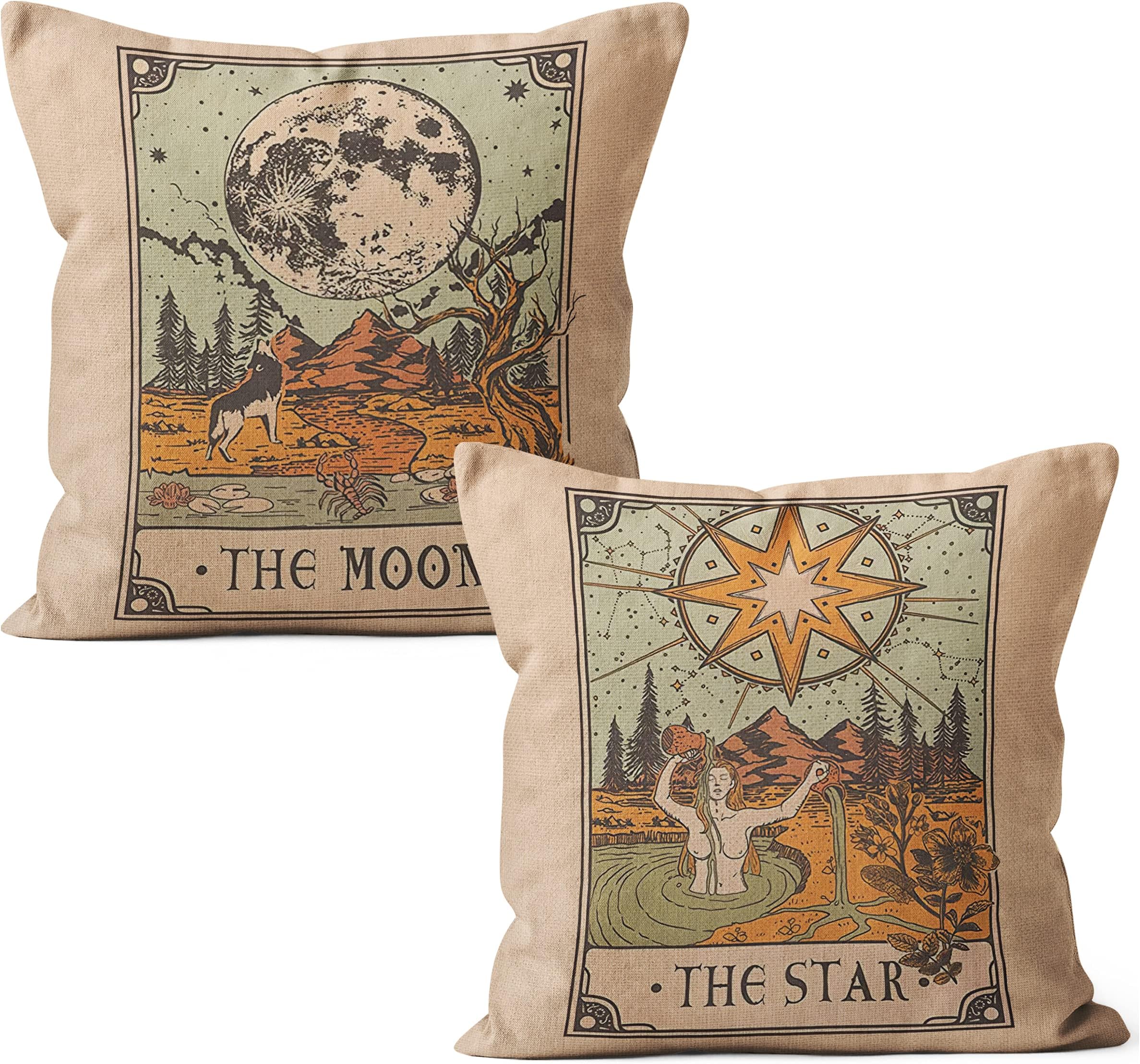 Tarot Card Pillow Covers Set, 2 Pieces 18 X 18 Pillow Cover Witchy, Decorative Pillows Astrology, Constellation Pillow Cover, Tarot Throw Pillow, Tarot Gifts, Witch Decor