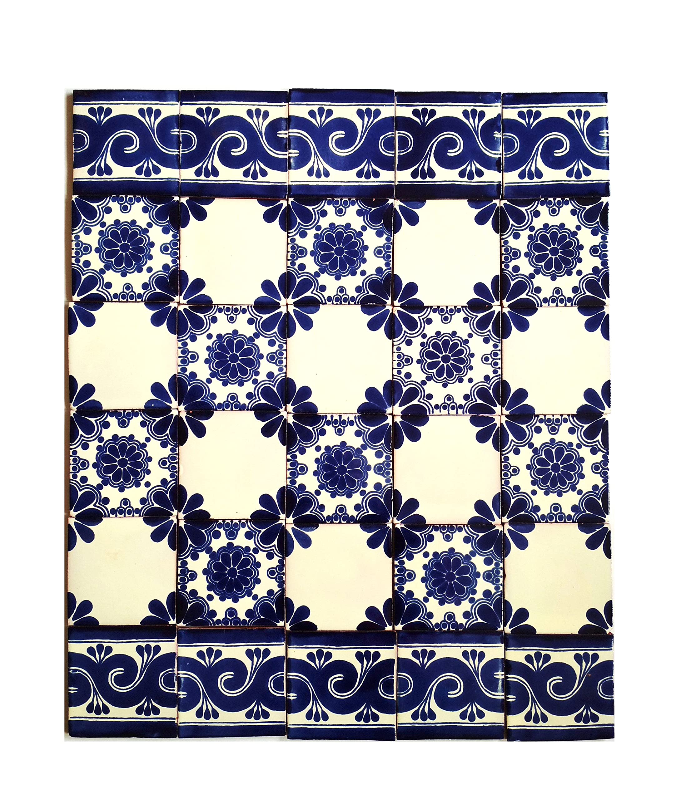 Cerames azulejos de mosaico Talavera Mirta - 30 azulejos decorativos de cerámica mexicana para baño, ducha, escaleras, pared posterior de la cocina | azulejos de mexicanos 10,5x10,5 cm