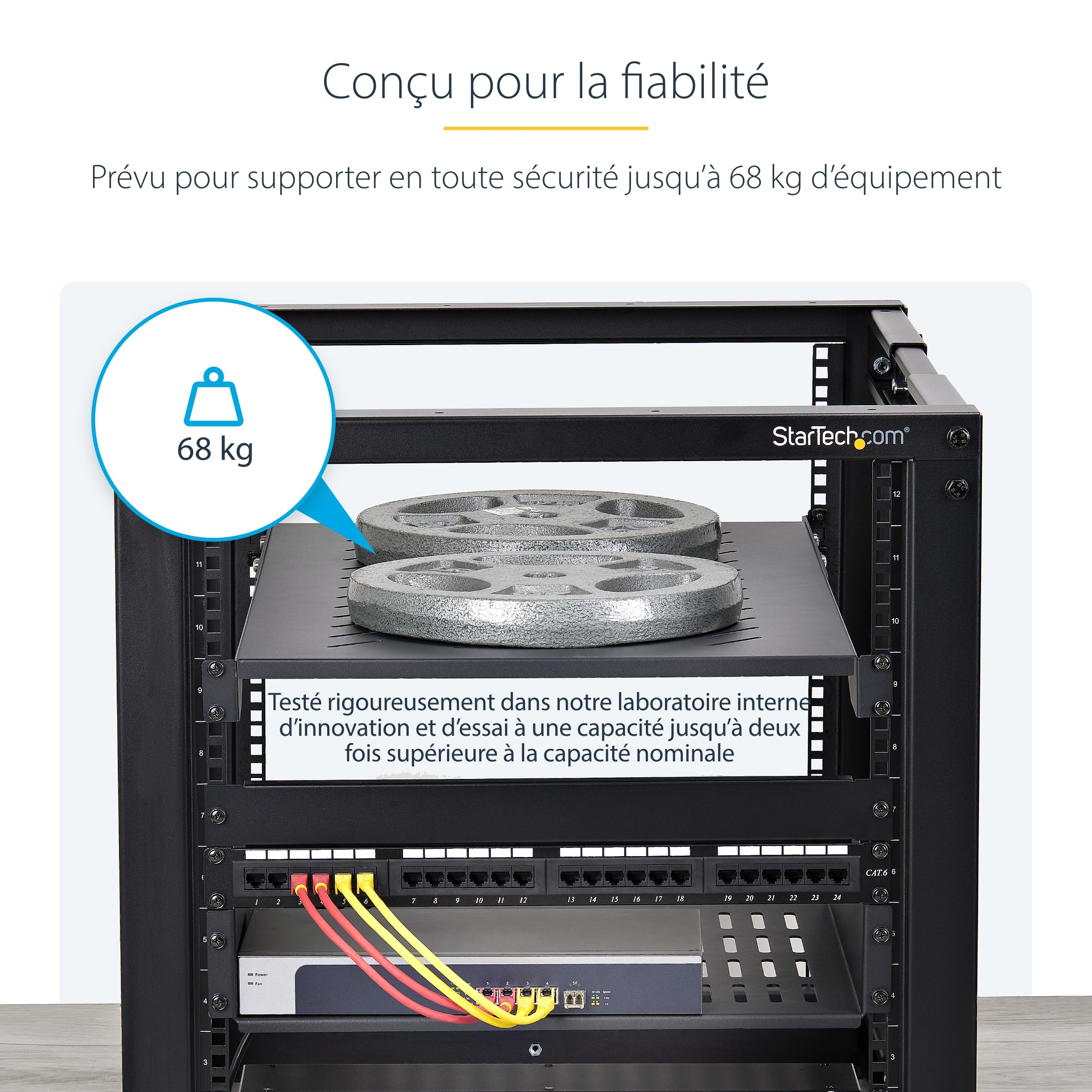 StarTech Étagère Ventilée 1U à 4 Montants pour Rack, 68kg (ADJSHELFV-Rack) | Profondeur réglable 71, 1-87, 3cm, Écrous et vis inclus, Serveur