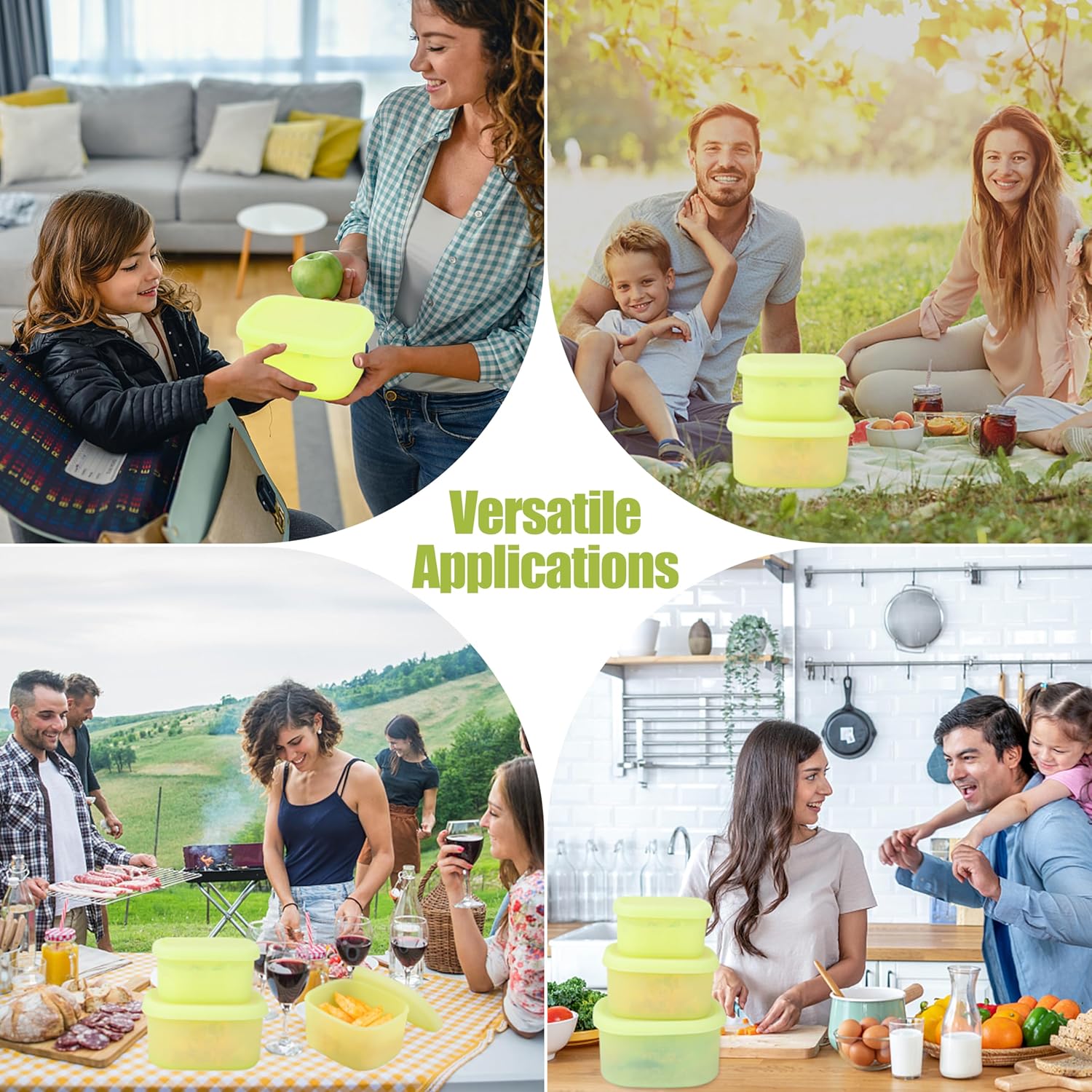 Silicone Food Storage Containers with Airtight Lids, Set of 6, 8oz + 16oz + 24oz, Nesting Meal Prep Container for Lunch, Leftovers, Fruits, Dishwasher & Microwave & Freezer Safe, Green + Blue