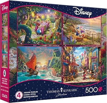 Ceaco - Thomas Kinkade Disney - 4 Pack 500 Piece Puzzles for Adults