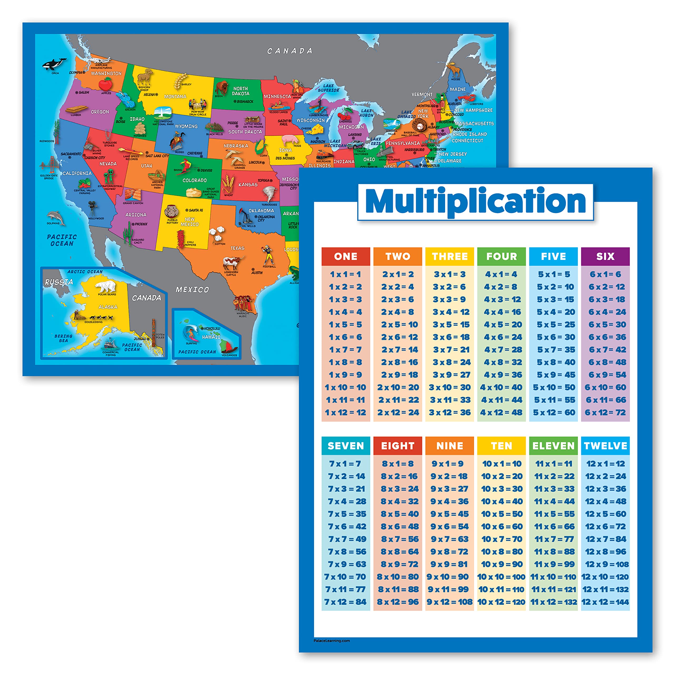 Buy 2 Pack USA [Illustrated Short] & Multiplication Table Chart
