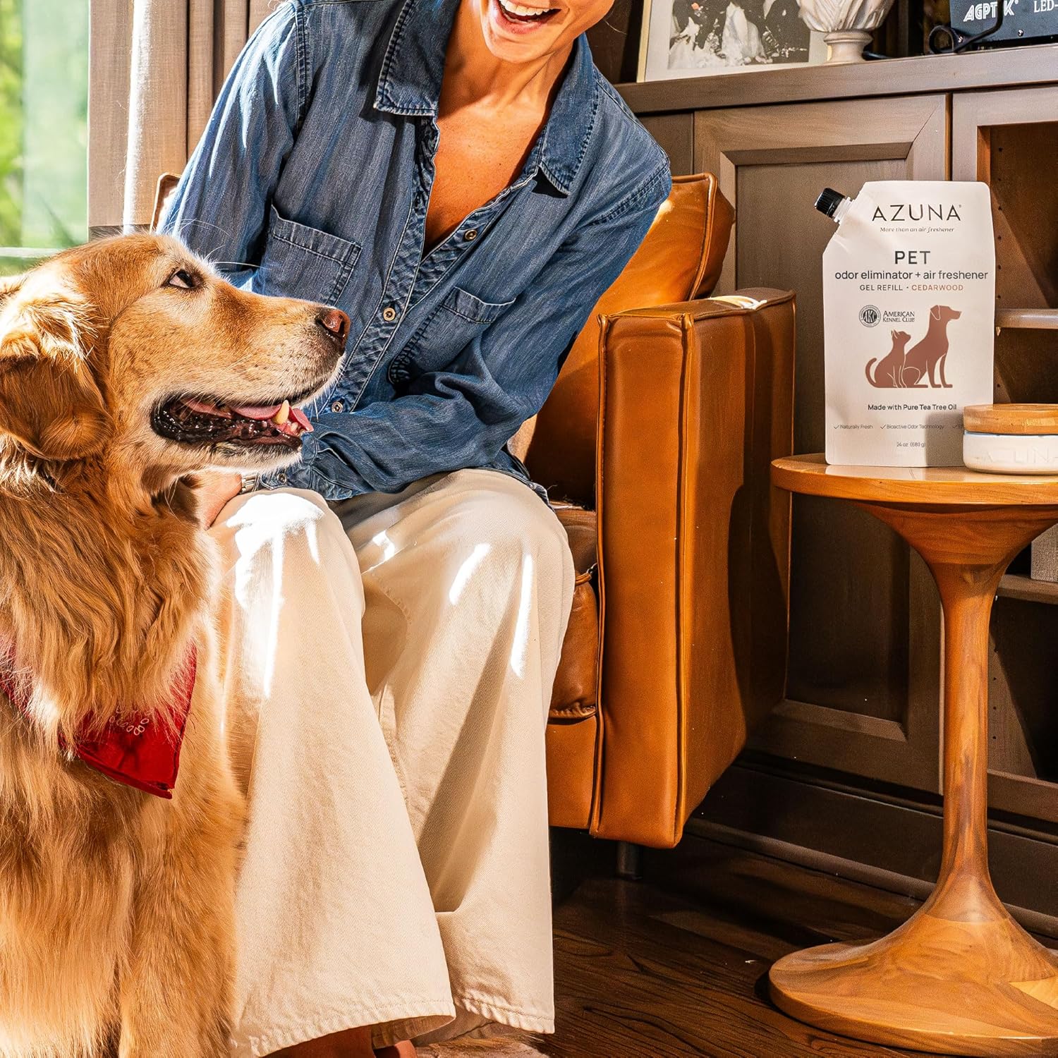 Azuna Pet Odor Eliminator for Strong Odor Gel | Plant Powered Australian Tea Tree Oil | Dog and Cat Room Deodorizer | Pet and Child Friendly | Cedarwood Scent | 24oz Refill