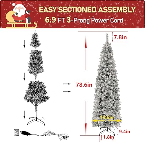 Miniatura 32 de MUPATER Árbol de Navidad artificial preiluminado de 5 pies, con nieve flocada y soporte de metal, luces blancas cálidas, decoración navideña