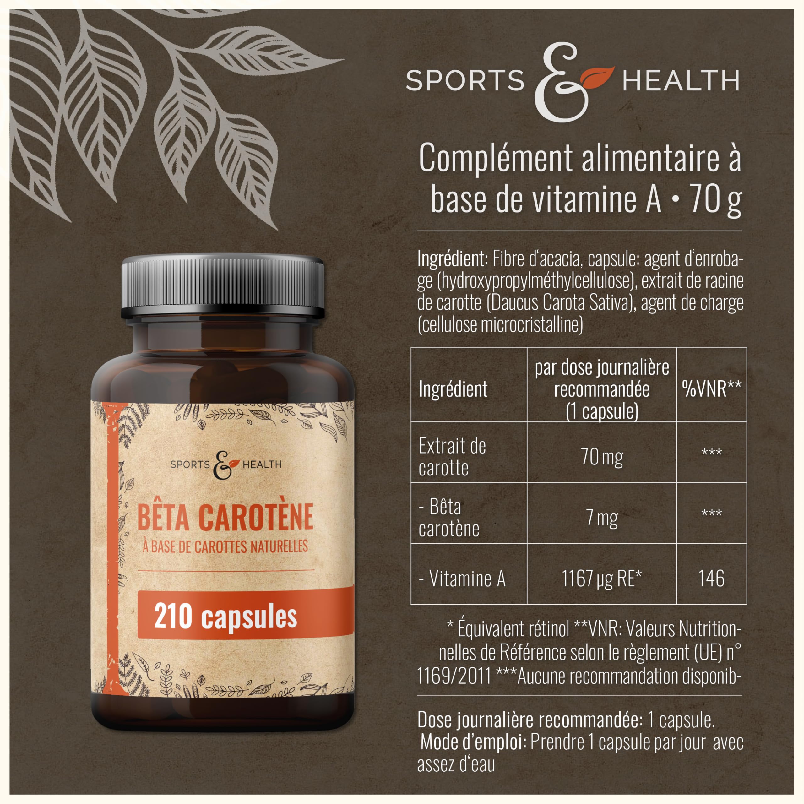 Capsules de Bêta-Carotène Issues de Carottes Naturelles – 210 Gélules Bronzantes – 7 mg de Bêta-Carotène par Gélule – Pack Économique – Bronzage Intensif de l’Intérieur