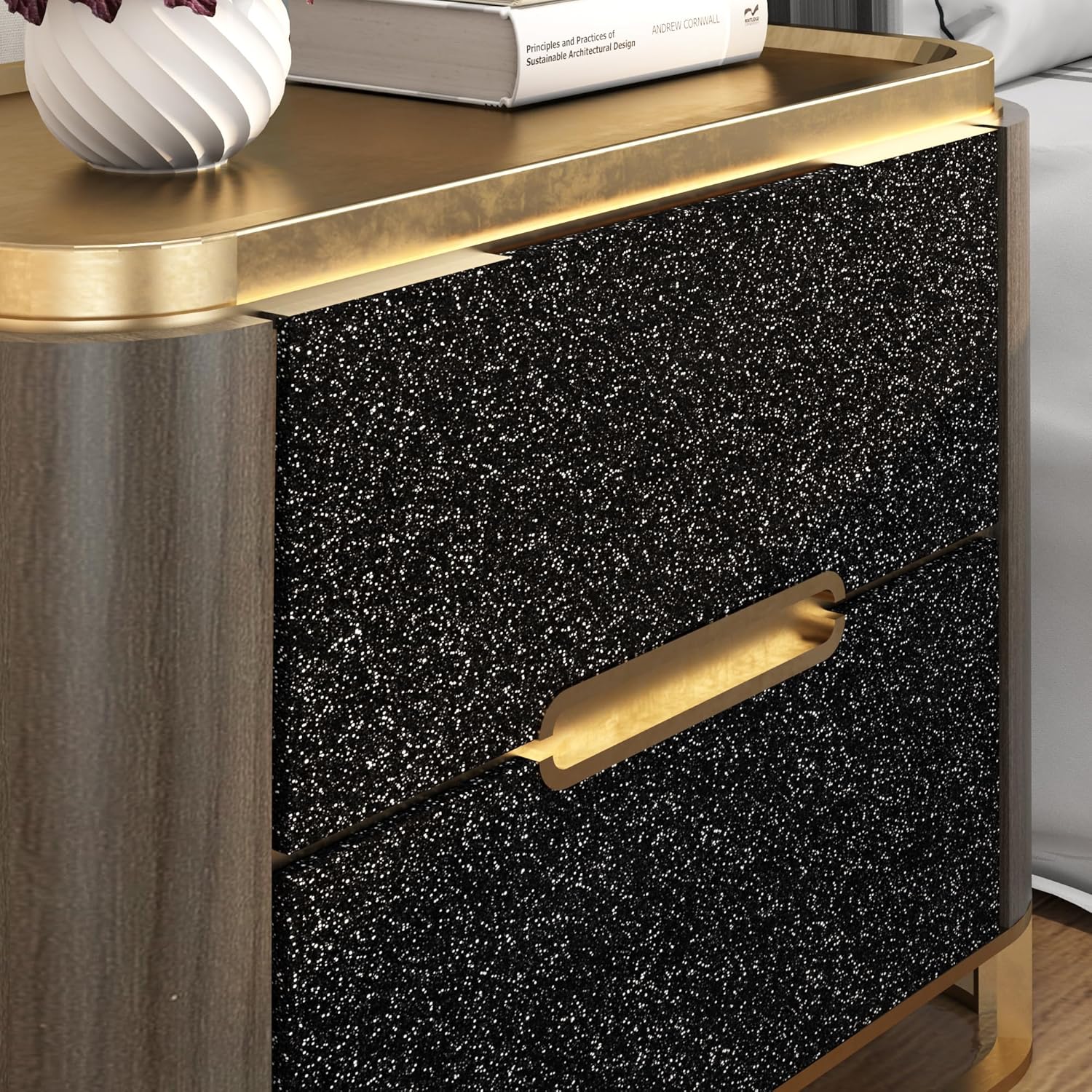 FunStick 15.8"x472" Black Glitter Peel and Stick Wallpaper for Bedroom Sparkle Black Glitter Contact Paper for Cabinets Peel and Stick Removable Wallpaper for Bathroom Accent Wall Furniture Waterproof