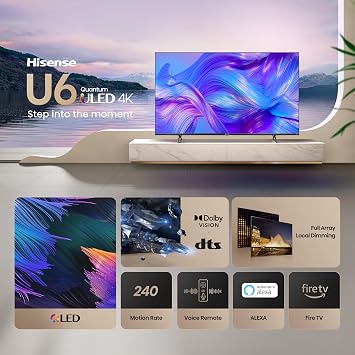 Hisense 50 Class U6HF Series (50U6HF, 2025) ULED 4K UHD Smart Fire TV, Voice Remote with Alexa, QLED, Full Array Local Dimming, Dolby Vision, HDR 10+, Quantum Dot for Enhanced Color, Game Mode Plus