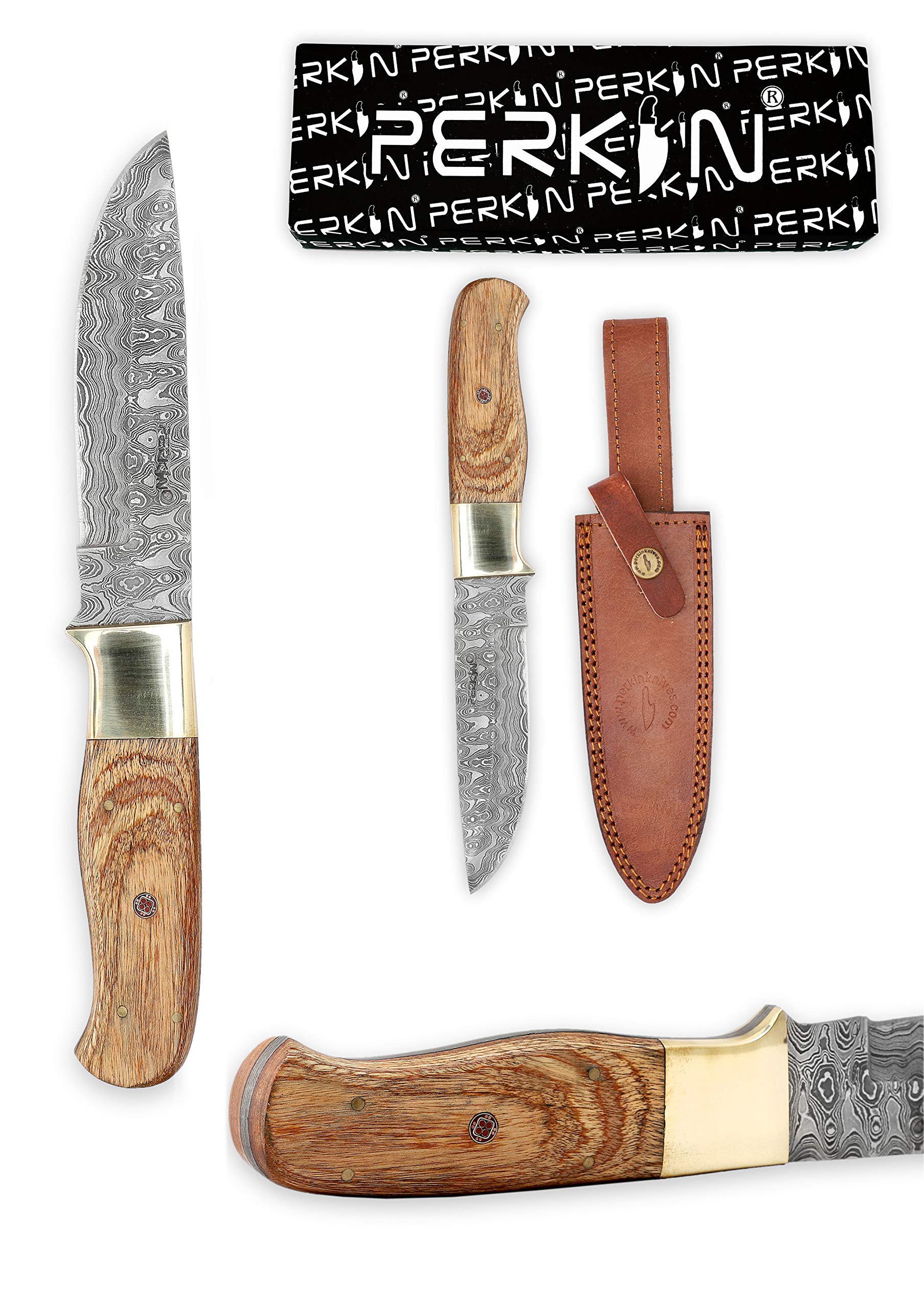 Coltello da caccia in acciaio Damasco con fodero