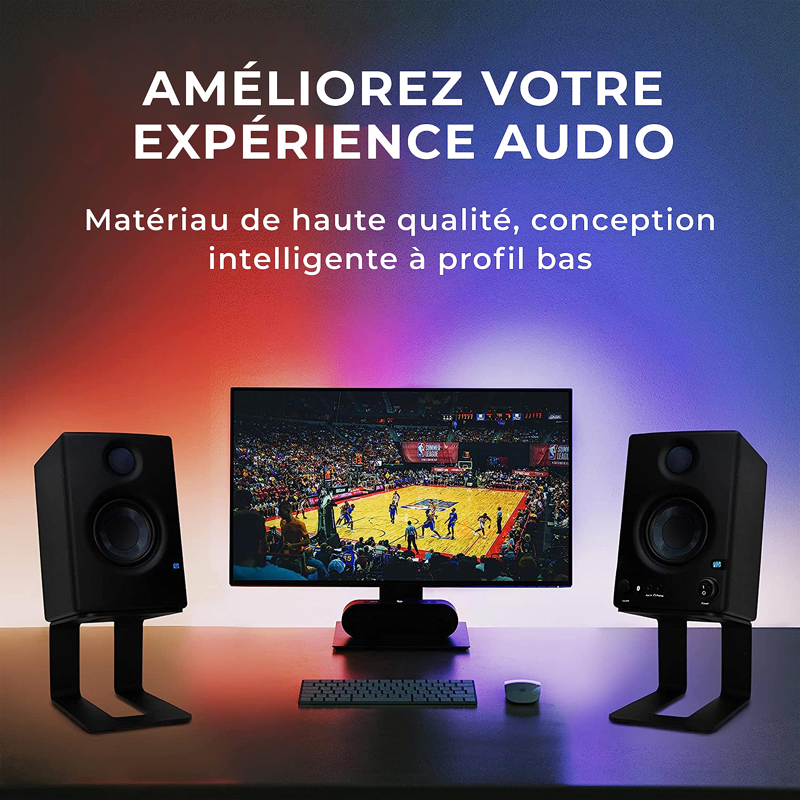 HumanCentric Paire de Supports de Haut-parleurs de Bureau pour Haut-parleurs de Bureau, rehausseurs de Haut-parleurs de Studio, Haut-parleurs d'étagère Moyenne et Petite, Support de Moniteur de