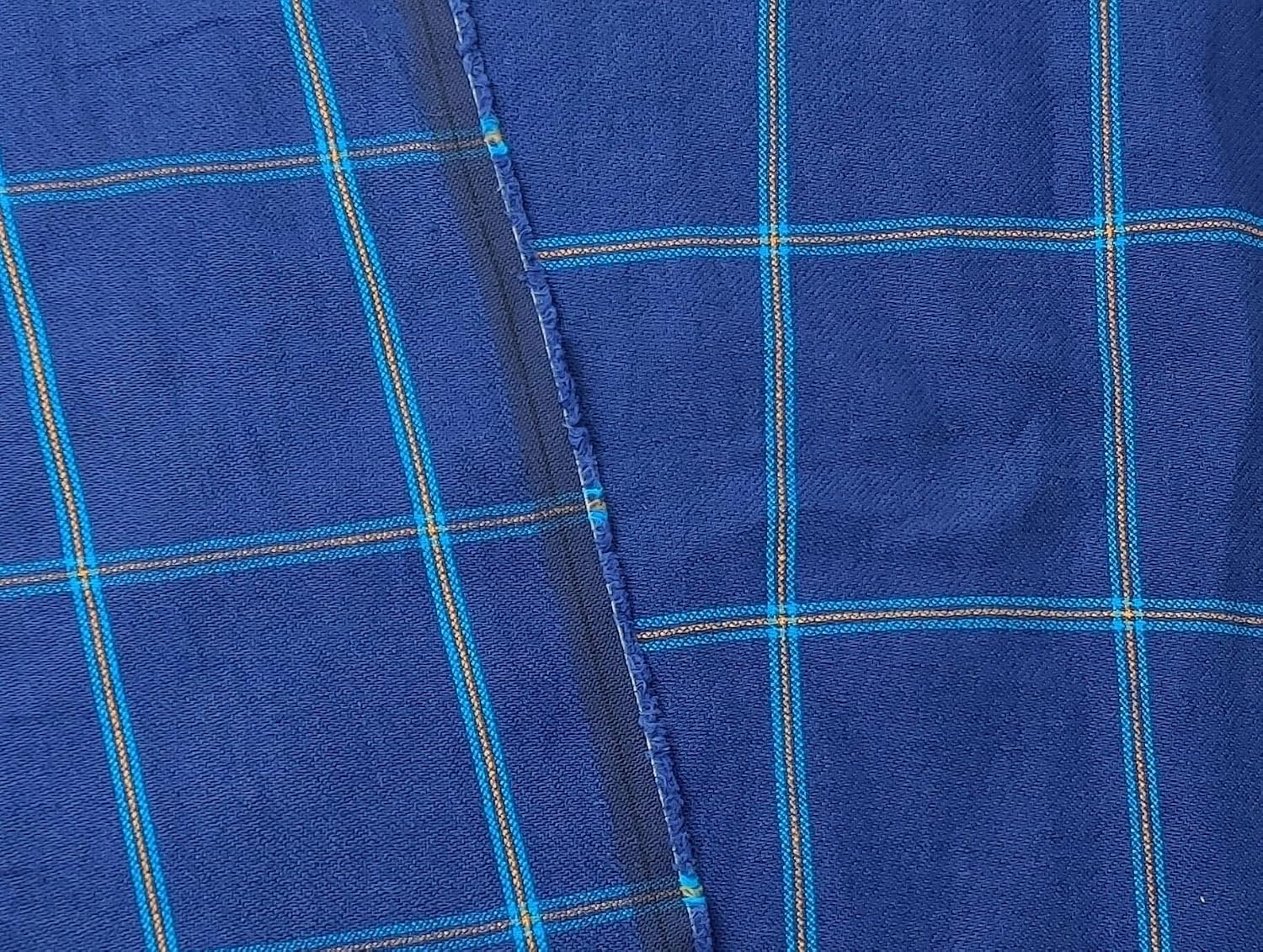 Navy Color 100% Linen Dobby Weave in Windowpane Check 7850 Navy