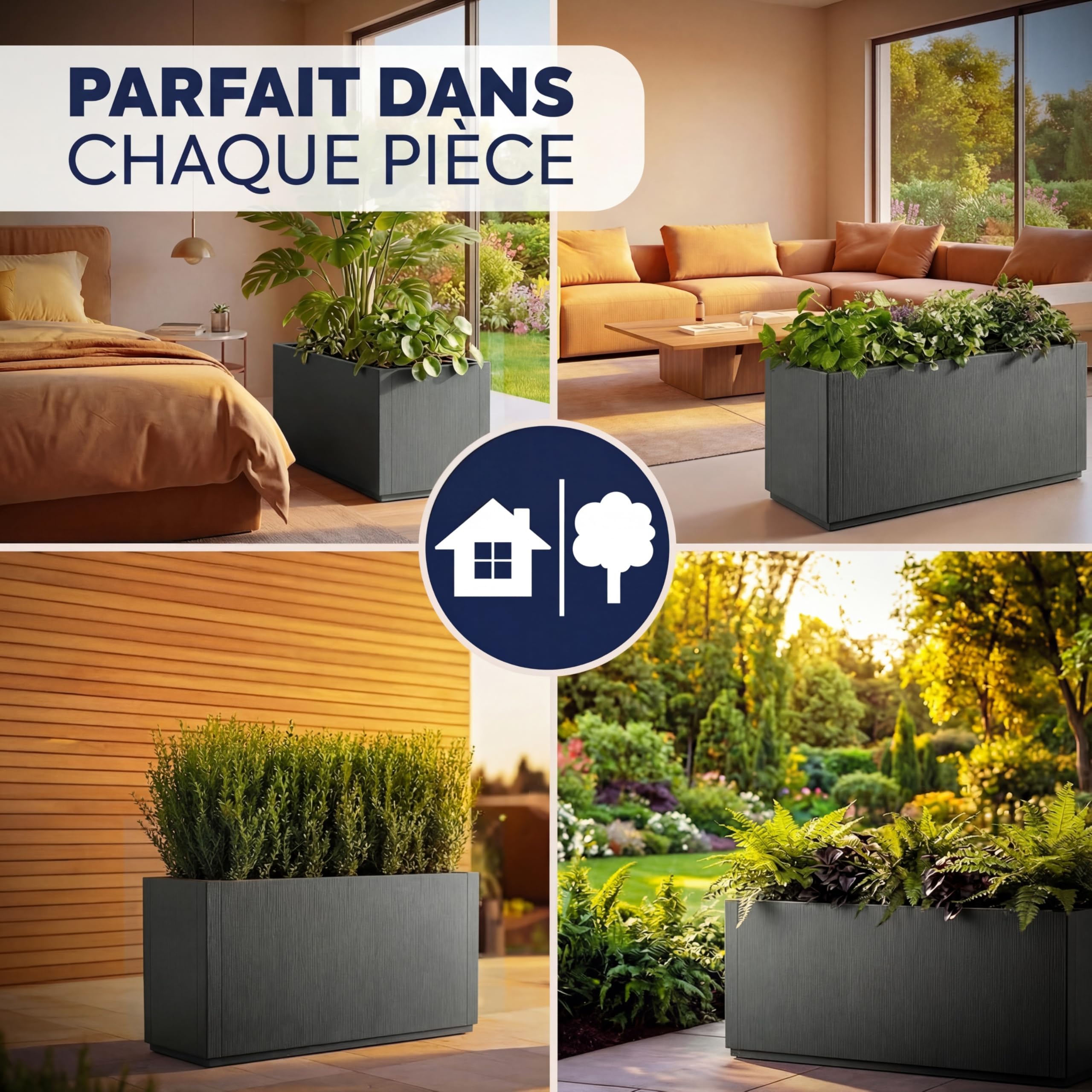 Casaria® 2X Jardinière Ethica Anthracite 80x36x36cm 80L résistante Fond d'écoulement Bac à Fleurs Pot de Fleurs Jardin Balcon