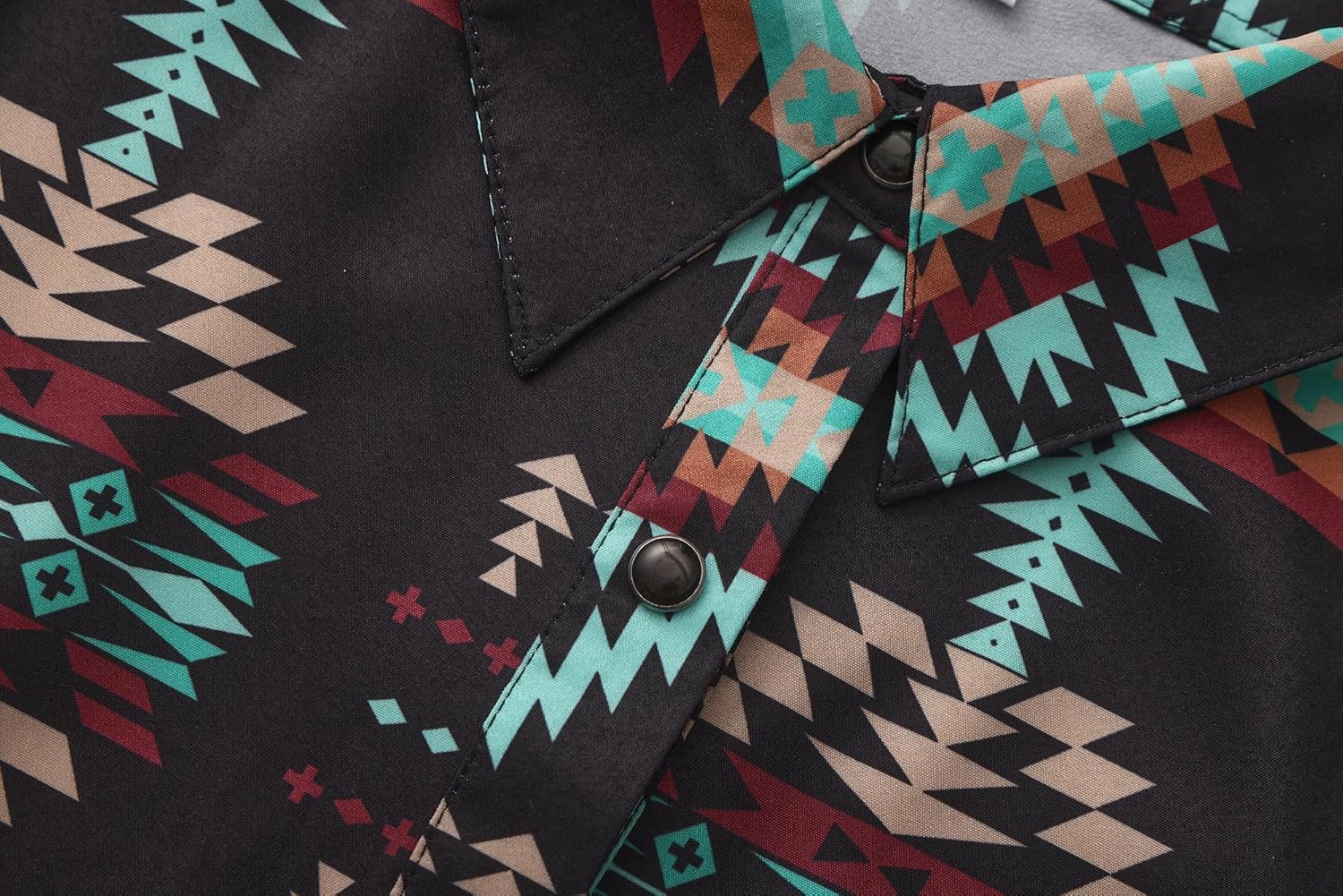 Womens Aztec Pearl Snap Shirts Rodeo Western Show Tops Lapel Button Up Blouse Long Sleeve Cowgirl Tunic - Image 7