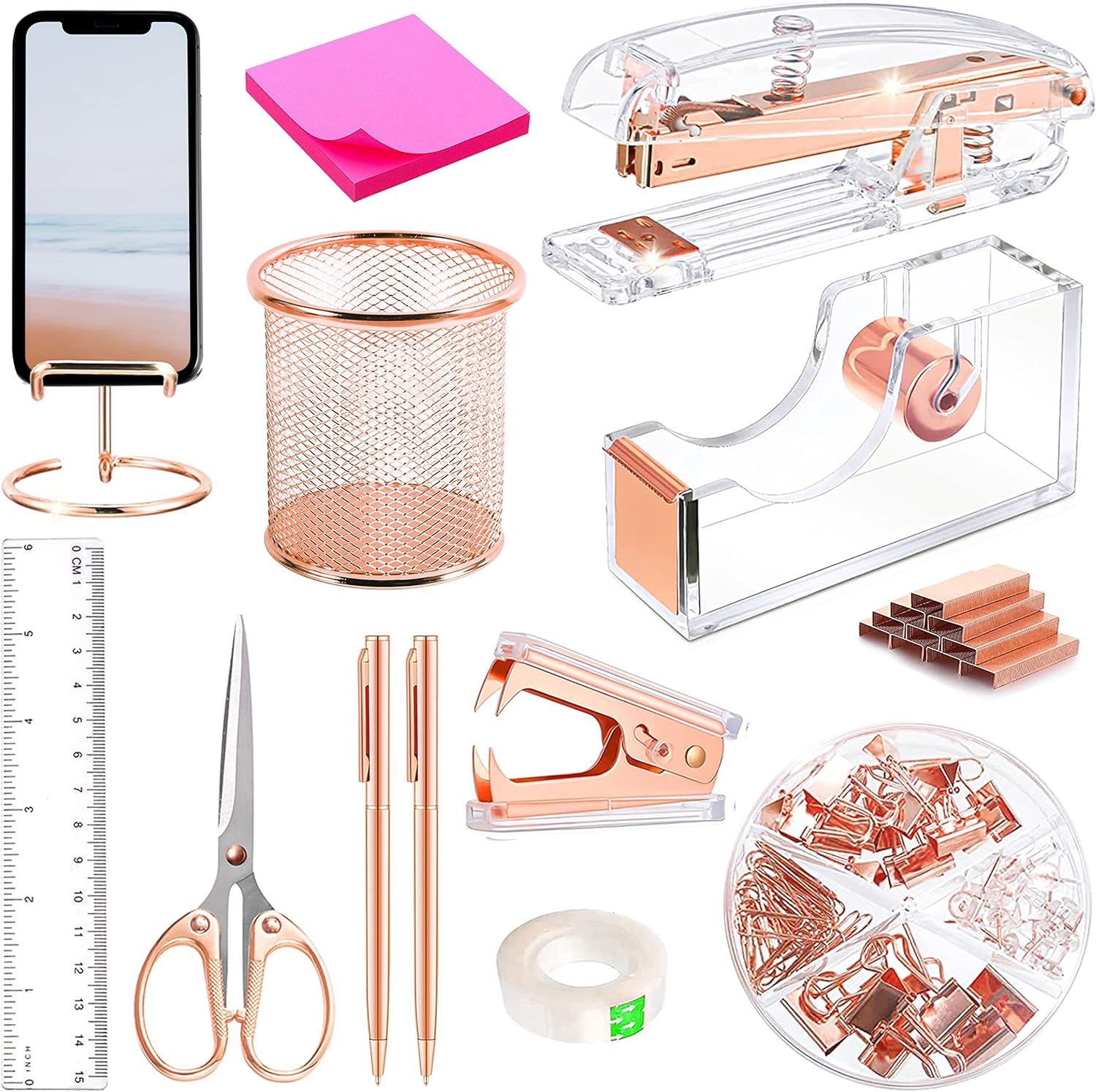 Rose Gold Desk Accessories, Acrylic Stapler, Staple