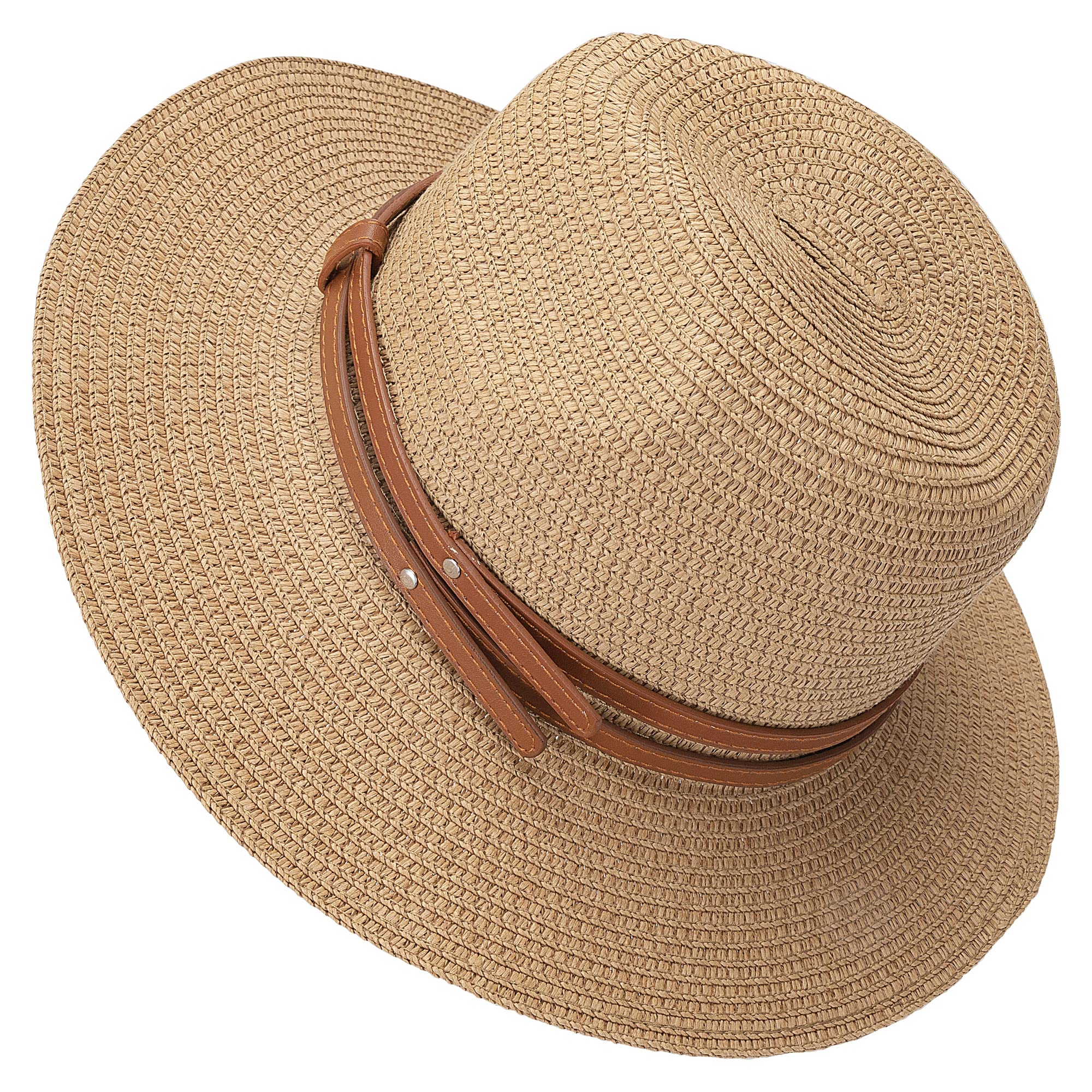 QH-Shop Sombrero de Paja para Mujer Plegable Sombreros de Verano Sol Playa Gorra del ala Ancha con Correa para Viaje Vacaciones y Decoración Saliente