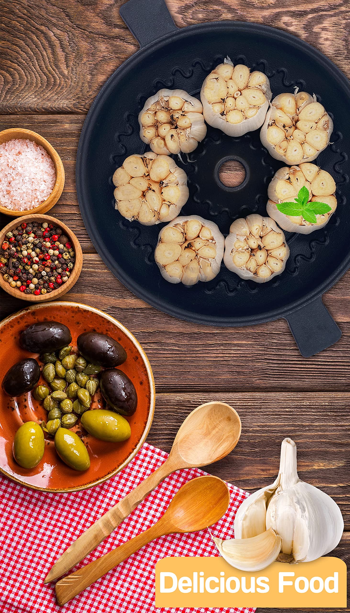 Cast Iron Garlic Roaster AFOOFA Large Garlic Baker, For Grill Oven