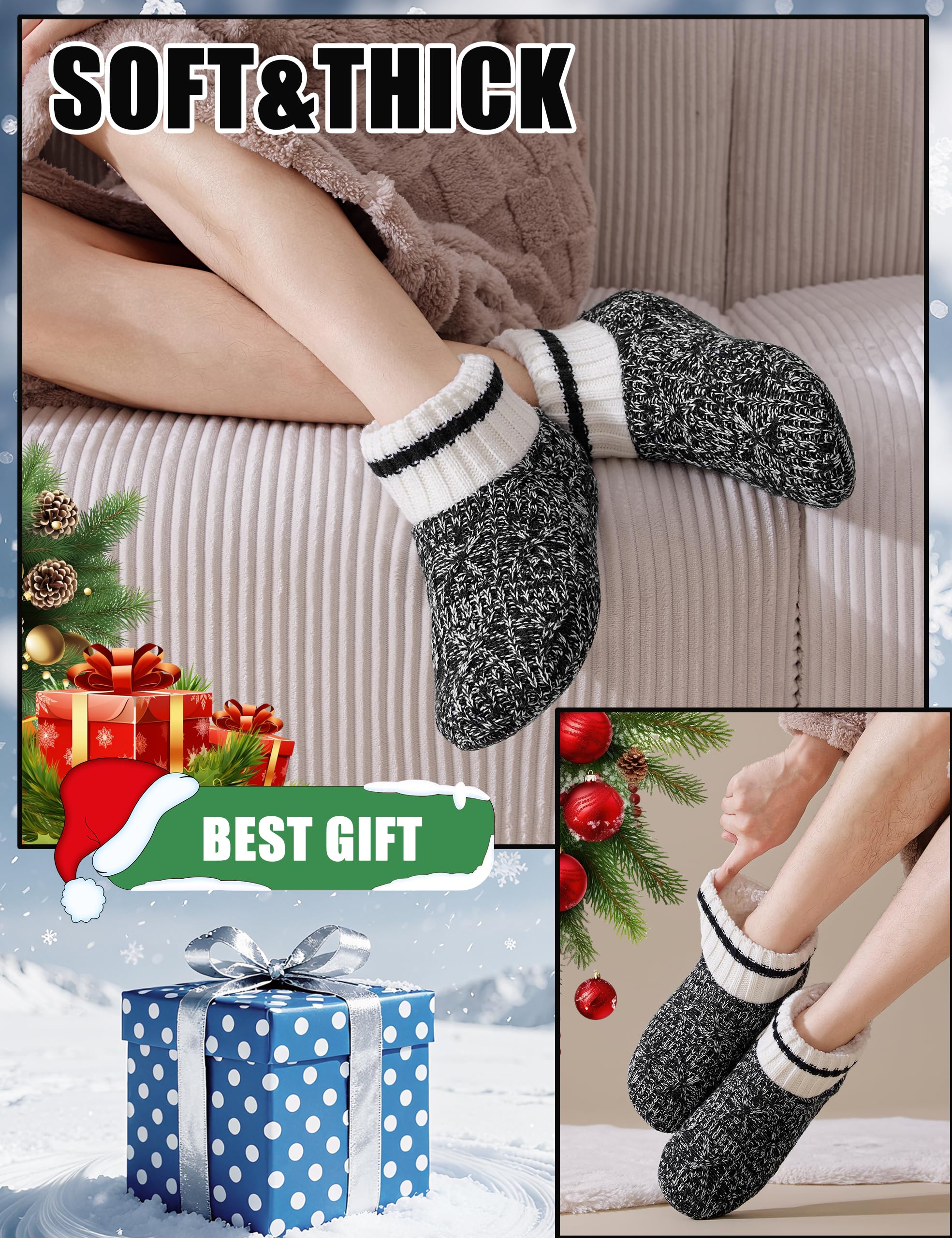 Calcetines Antideslizantes Hombre Invierno de Punto Grueso Forro Polar Cálido Térmicos
