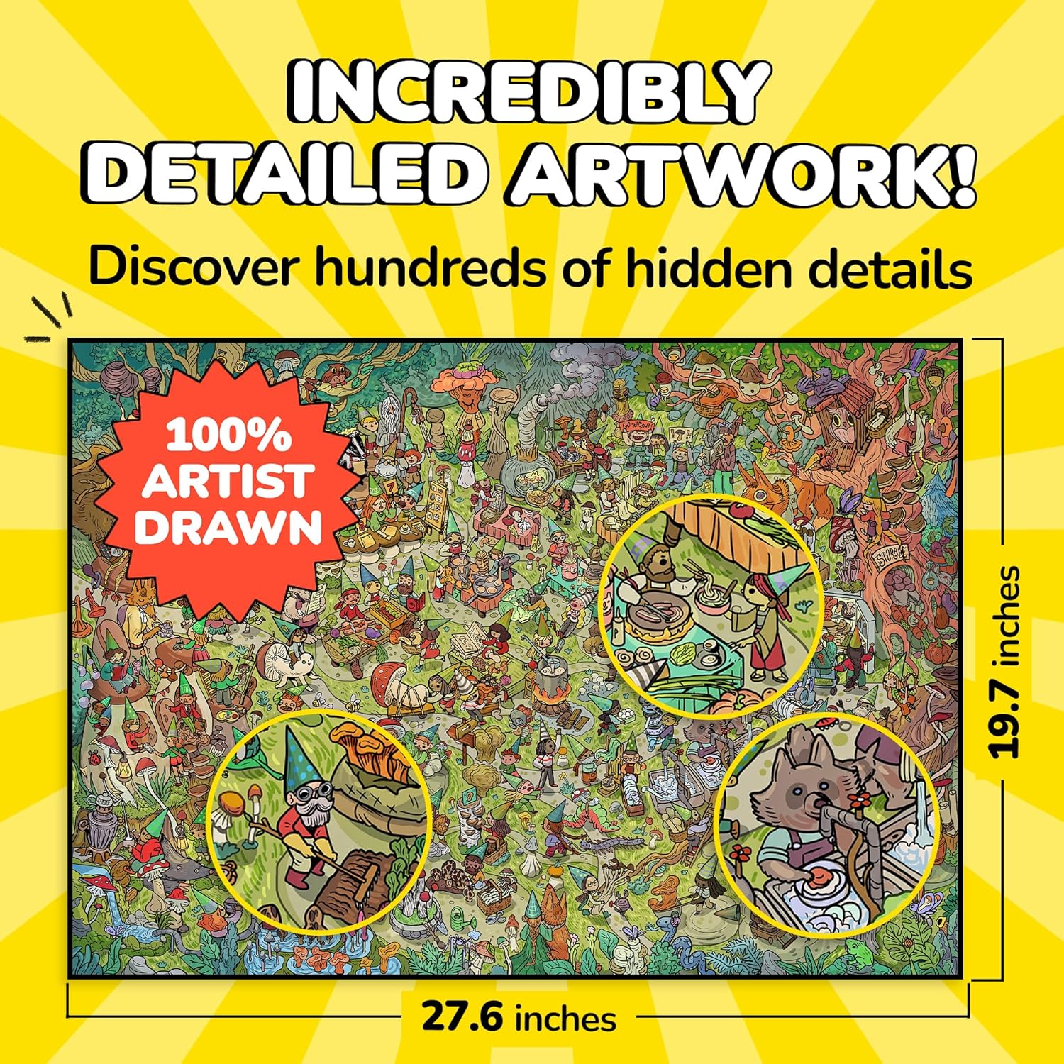 Odd Pieces Jigsaw Puzzles 1000 Pieces with Storytelling Comics, for Women, White Elephant, Mystery Puzzle for Adults & Kids - 19.7'' x 27.6'' Frameable Magic Puzzle Art (Series 4)