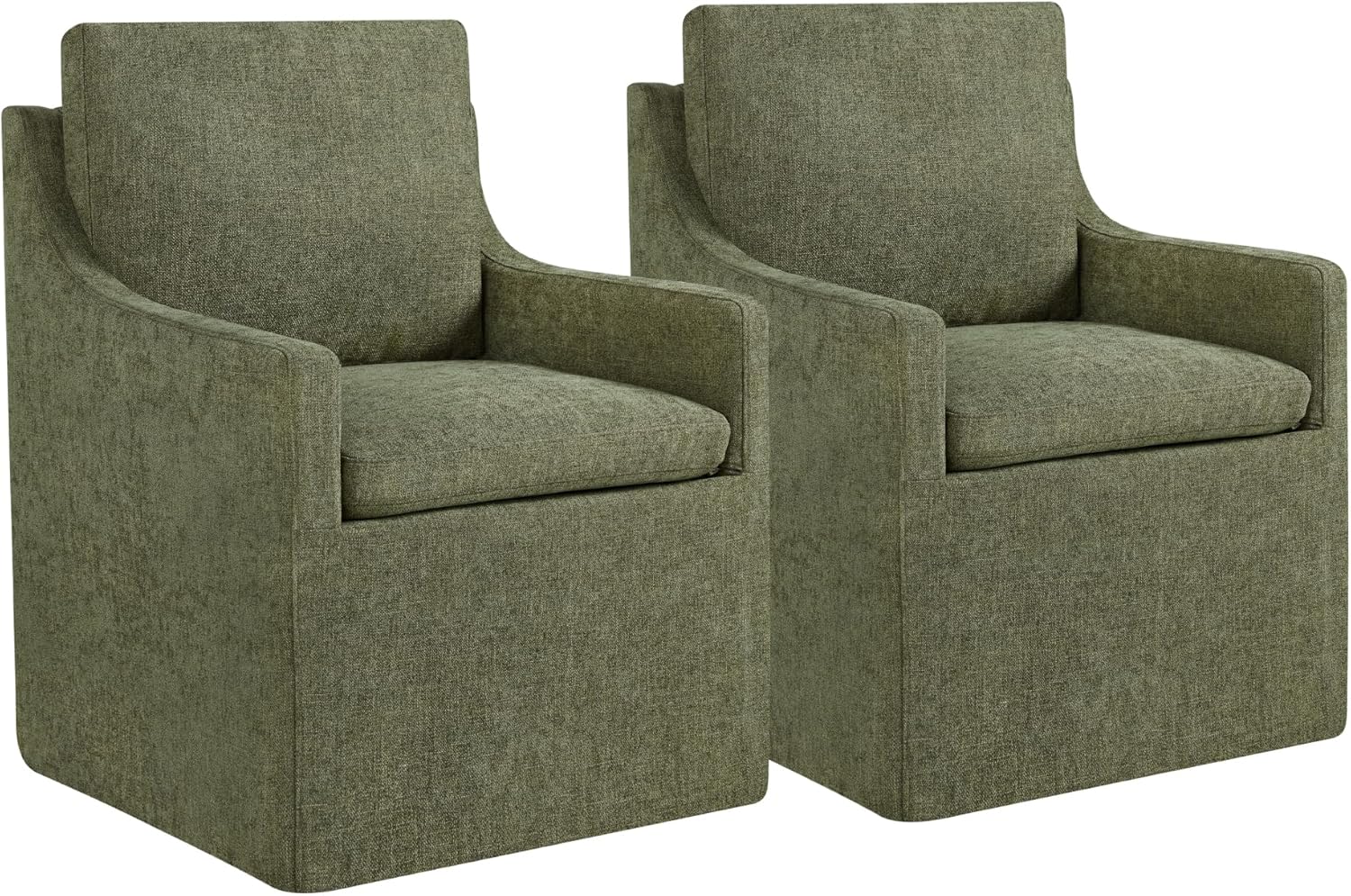Upholstered Dining Chairs with Casters Easy Assembly Modern Accent Armchair with Rollers for Diningroom Bedroom Livingroom Reading Room,Green,2 Boxs Green(easy Assembly)