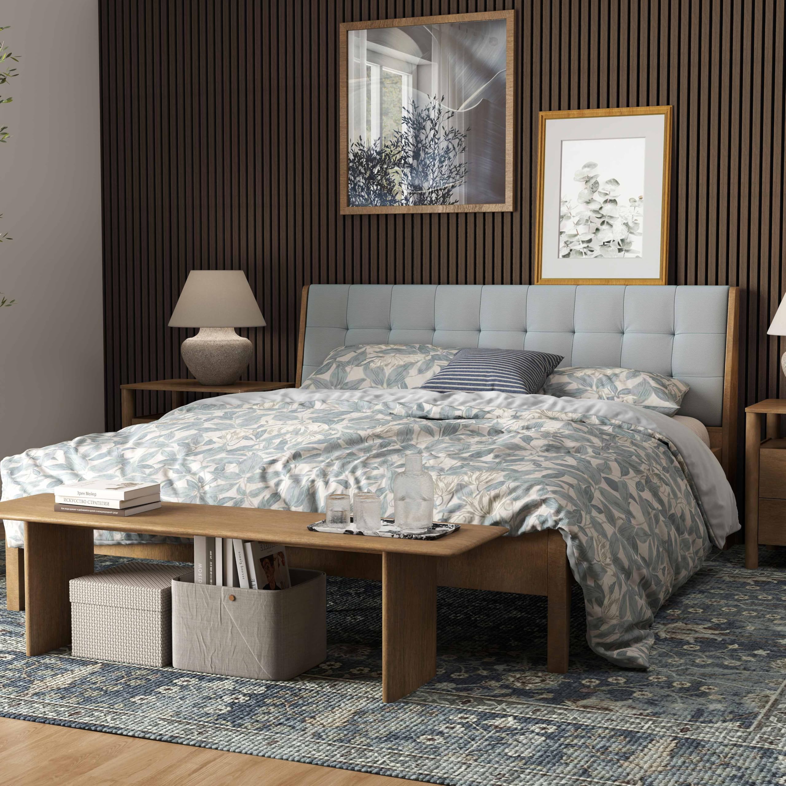 Lot de 2 - 240×60cm panneaux muraux acoustiques MDF chêne noyer