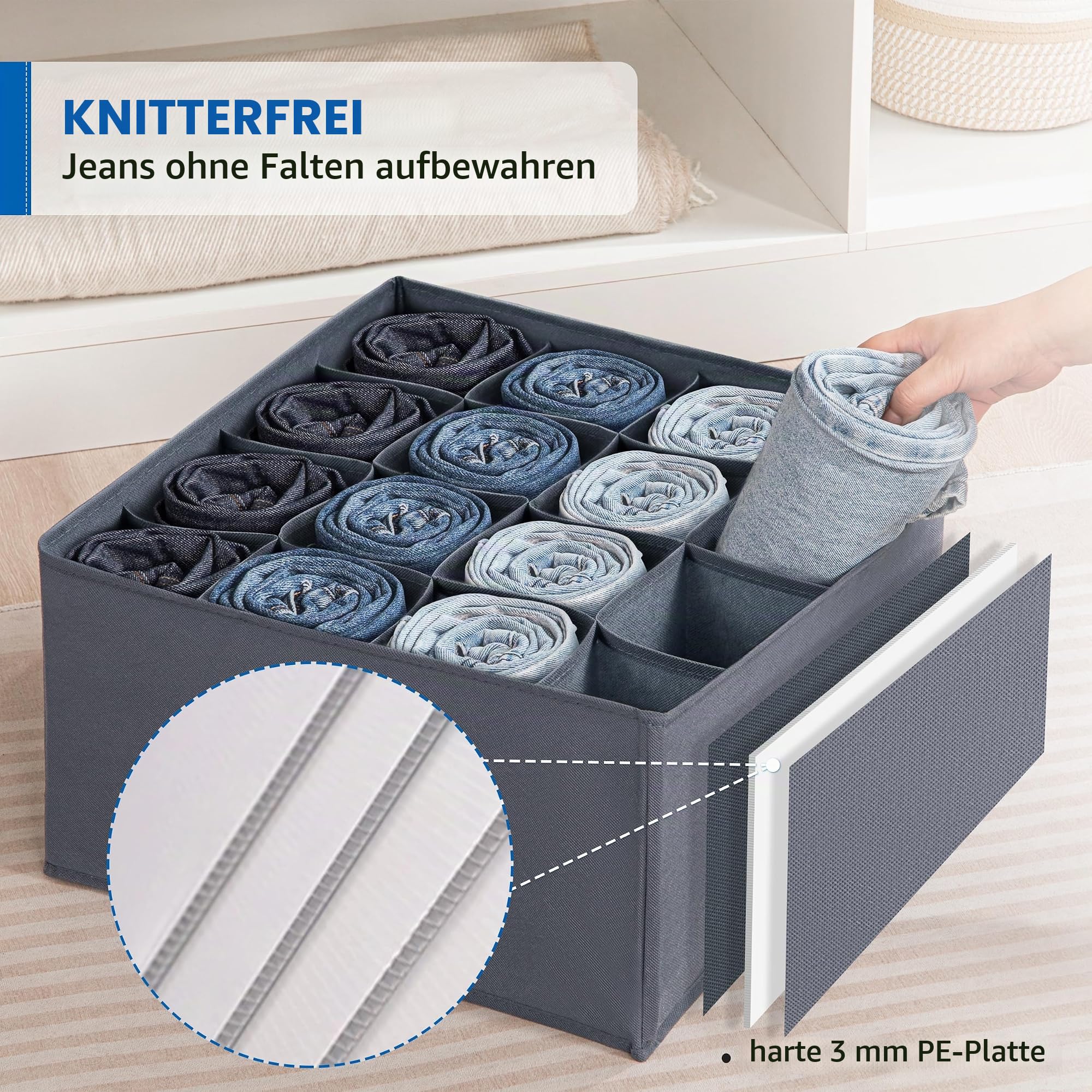 AINIYNM 4 Stück Schrank Organizer Kleiderschrank Aufbewahrungsbox für Kleidung 16 Zellen Schubladen Ordnungssystem aus Vliesstoff Aufbewahrung Boxen für Jeans, Hosen, Handtuch, Shirt, Pullover Küche, Haushalt & Wohnen