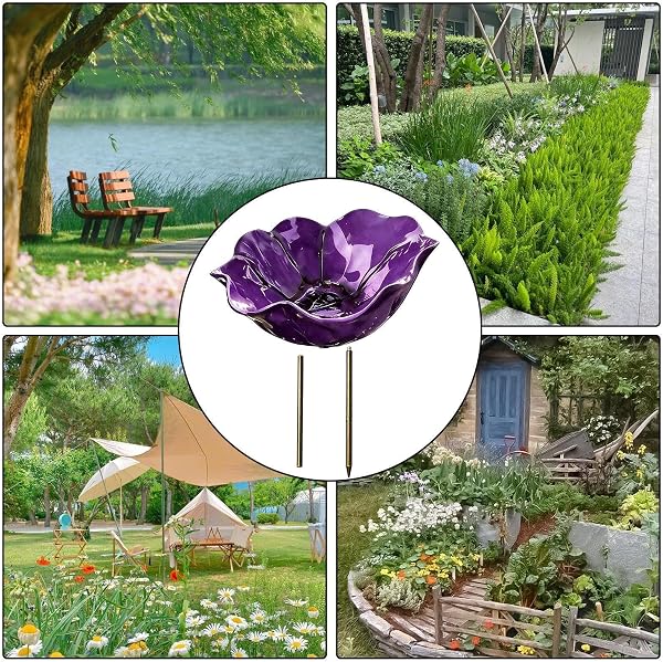 Metal Flower Garden Stake Bird Bath, Flower-Shaped Bee Watering Station for Garden,Colorful Butterfly Bee Bath Bowl Feeder for Outdoor Yard Decor - 4