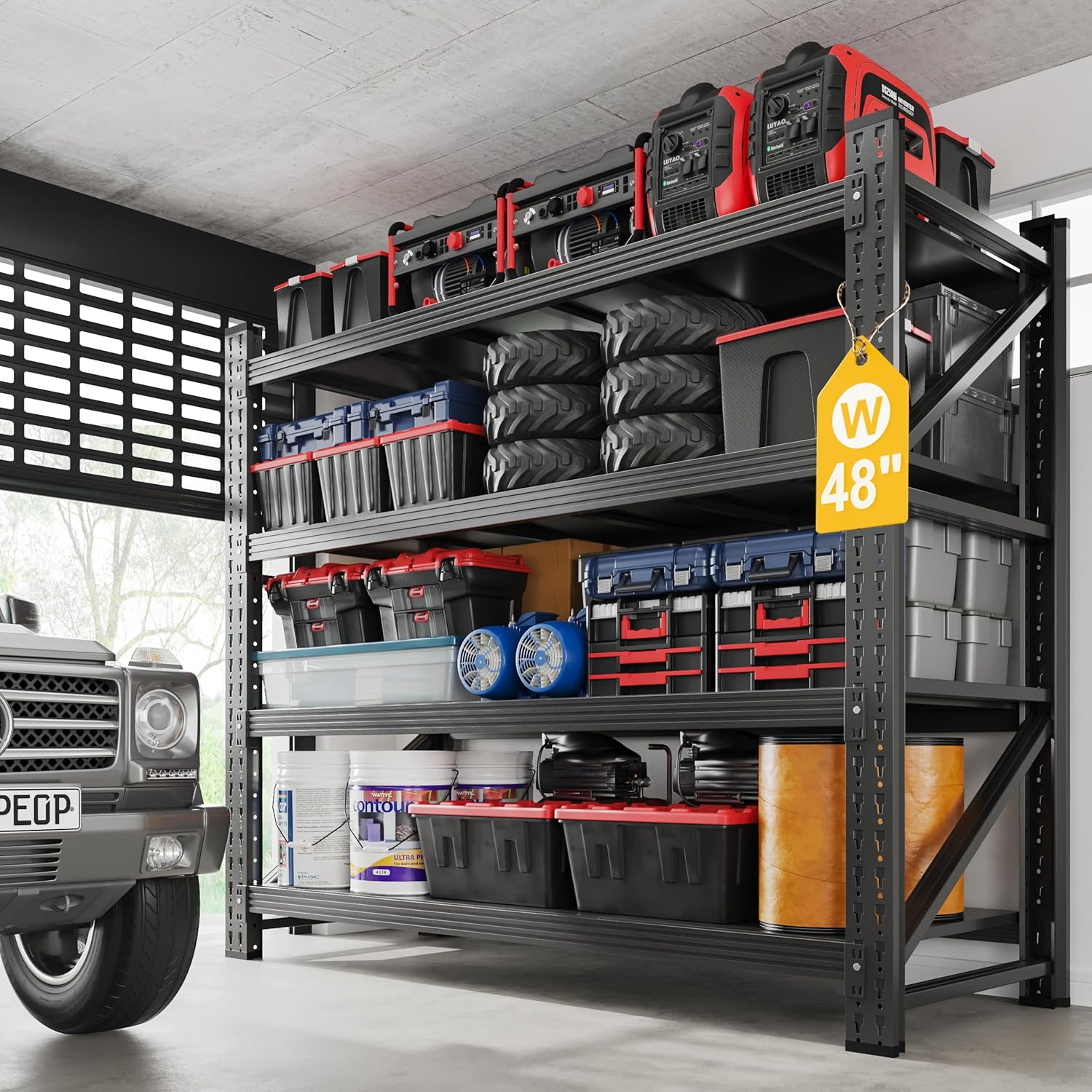 Estantes de almacenamiento de acero de metal de 3000 libras, 48 pulgadas de ancho, estante resistente de 4 niveles, estantería industrial comercial