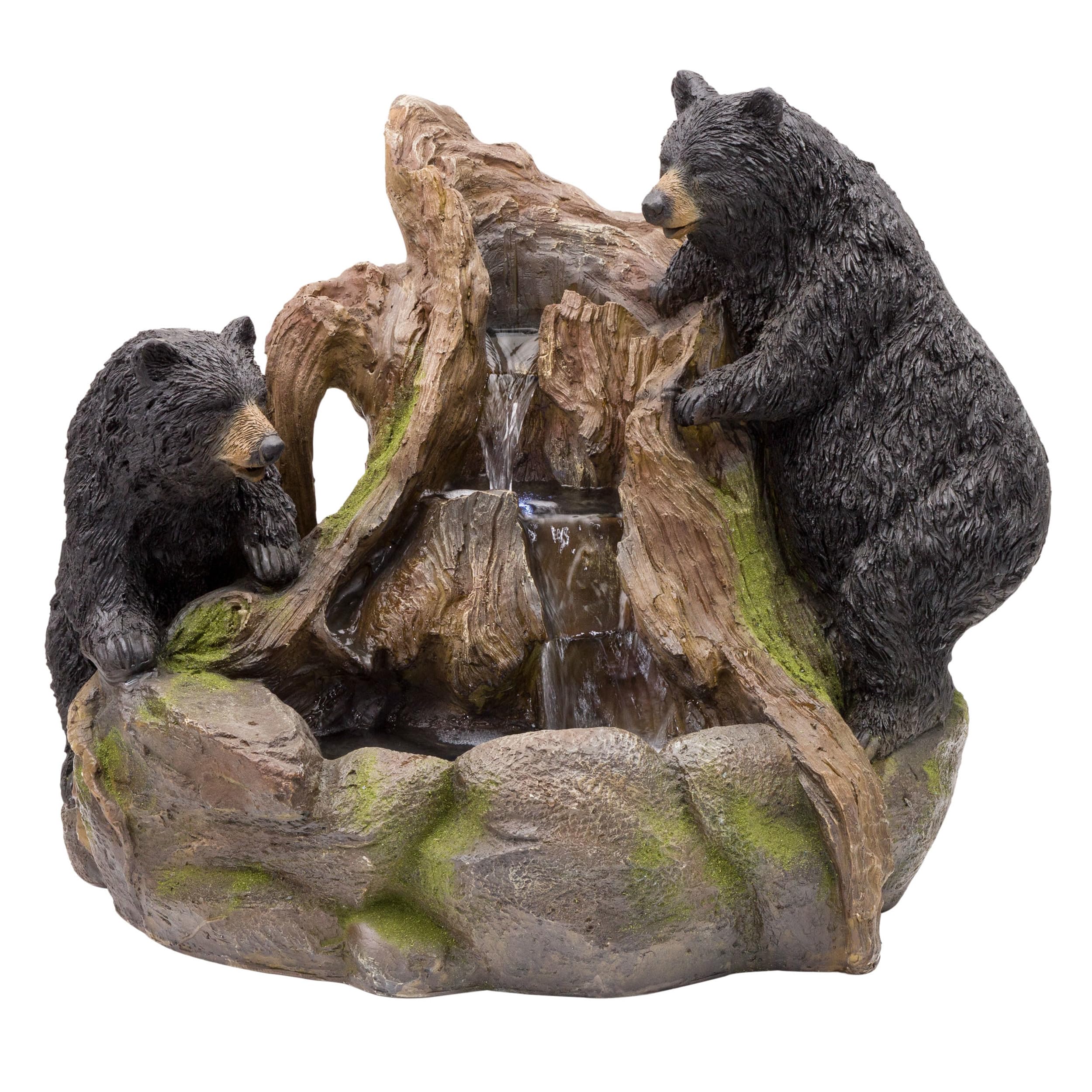 Alpine Corporation GXT252 24" Outdoor Floor Bears Climbing Fountain with LED Lights, Playful Bears Garden Water Feature, Cascading Waterfall for Backyard &amp; Patio Décor, Brown/Black