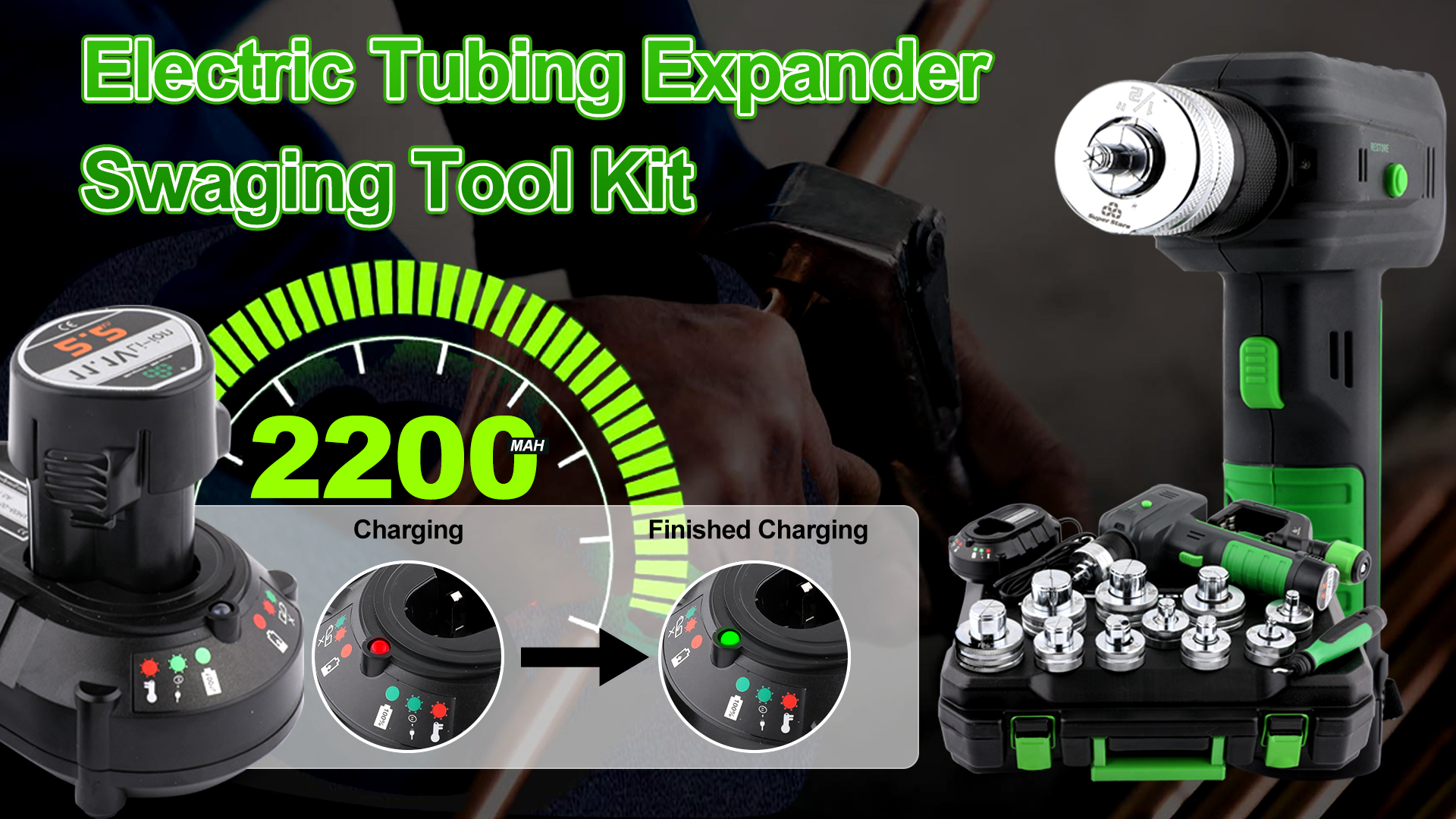 Rogvoc Electric Tubing Expander Swaging Tool Kit, with 2200mAh