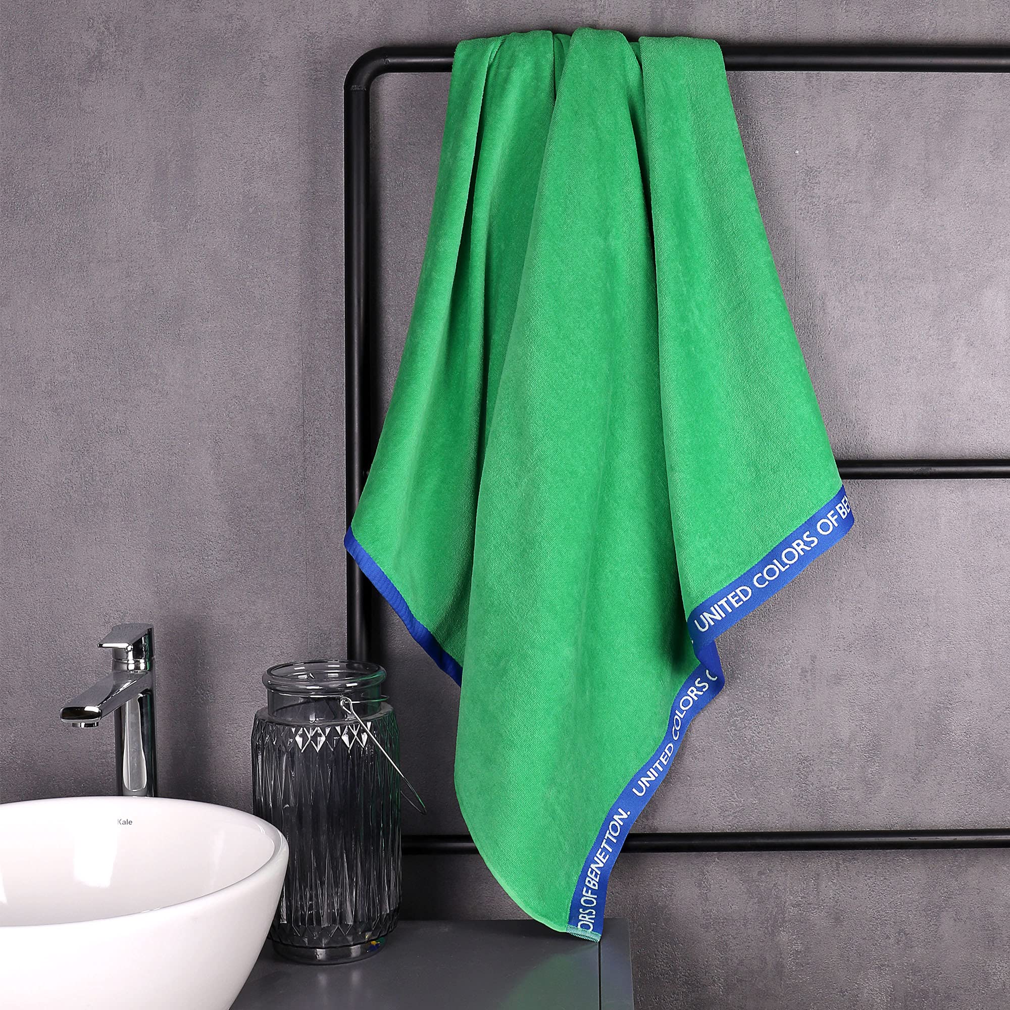 UNITED COLORS OF BENETTON, SET 2 TOALLAS DE PLAYA 90X160CM 380GSM VELOUR 100PercentALGODON VERDE CASA BENETTON, 90x160 c/u