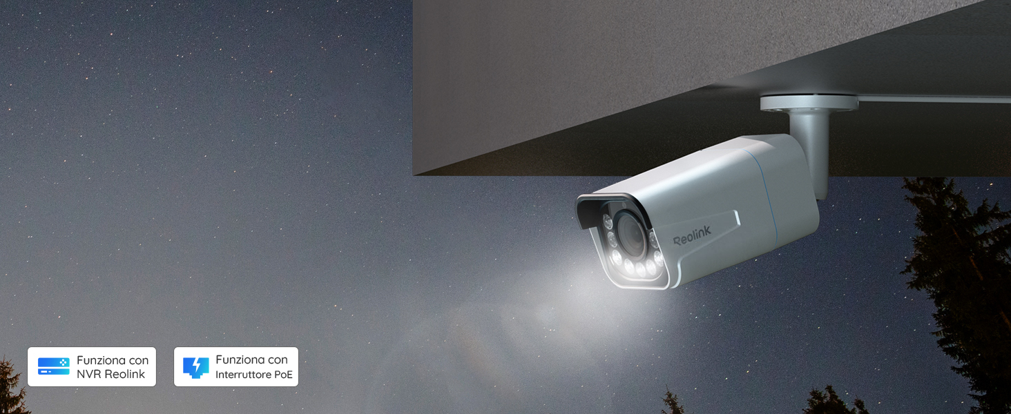Reolink PoE 4K Telecamera Esterno, 5X Zoom Ottico, Rilevamento di Uomo/ Veicolo/Animale, Faretti per Visione Notturna a Colori, Audio Bidirezionale, NVR 16CH con 4TB HDD, 8*RLC-811A e 1*RLN16-410