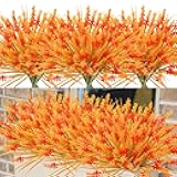 Agusbagli Artificial Fall Flowers Outdoors, 24 Bundles UV Resistant Fall Fake Lavenders Flowers No Fade Faux Fall Plants Arrangement for Thanksgiving Autumn Weddings Indoor Home Decorations - Orange