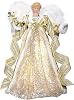 Valery Madelyn Lighted Christmas Tree Topper Angel with Timer, 12 Inch White and Gold Fabric Small Angel Tree Topper with Lights for Christmas Tree Decor Indoor, Battery Operated, Valentines Gift