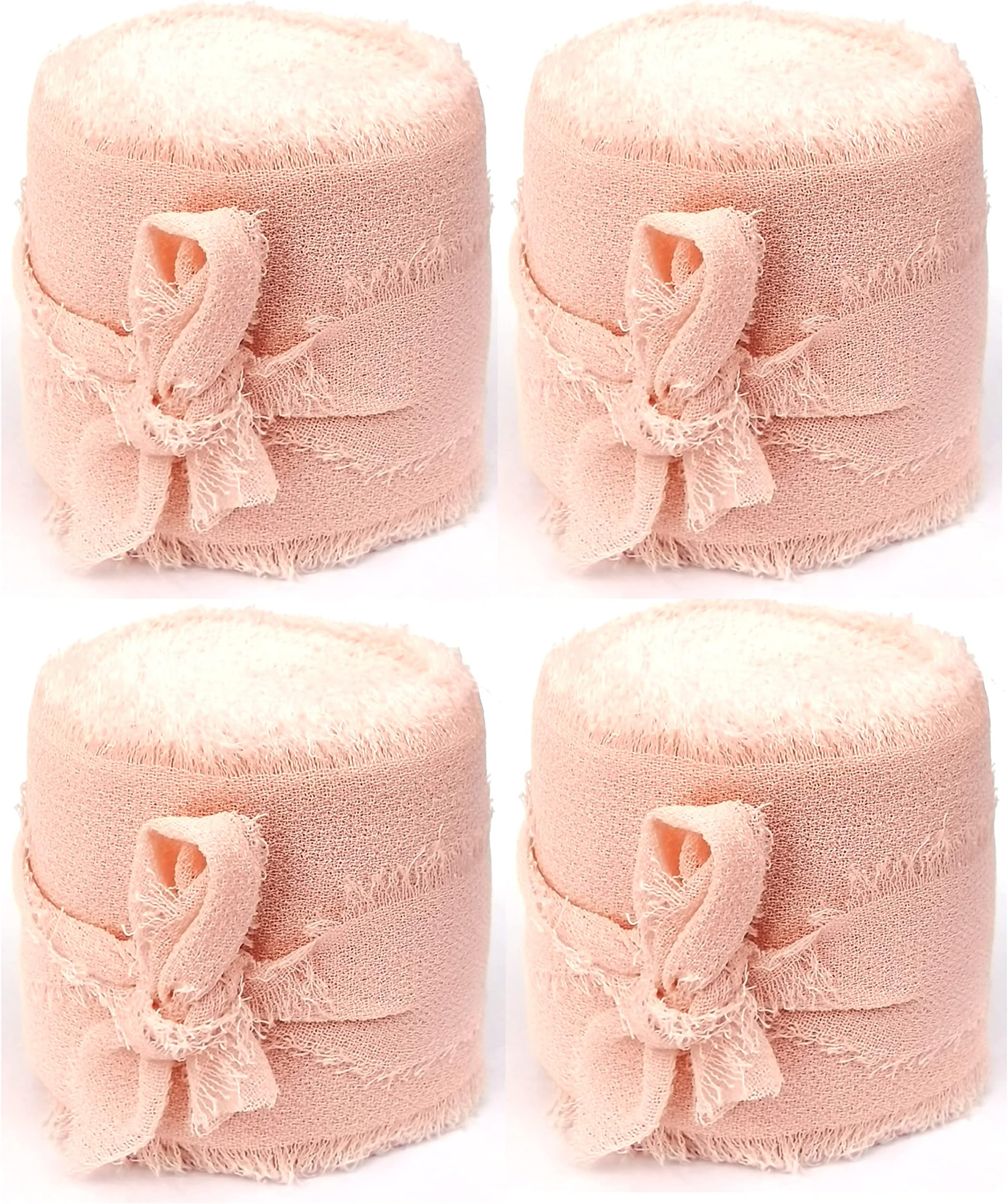 Duoqu 1.5 Inch 24 Yards(4 Rolls x 6 Yards) Chiffon Fringe Ribbon Handmade Chiffon Ribbon Silk-Like Frayed Edges Ribbon for Wrapping Decorations Pearl Pink