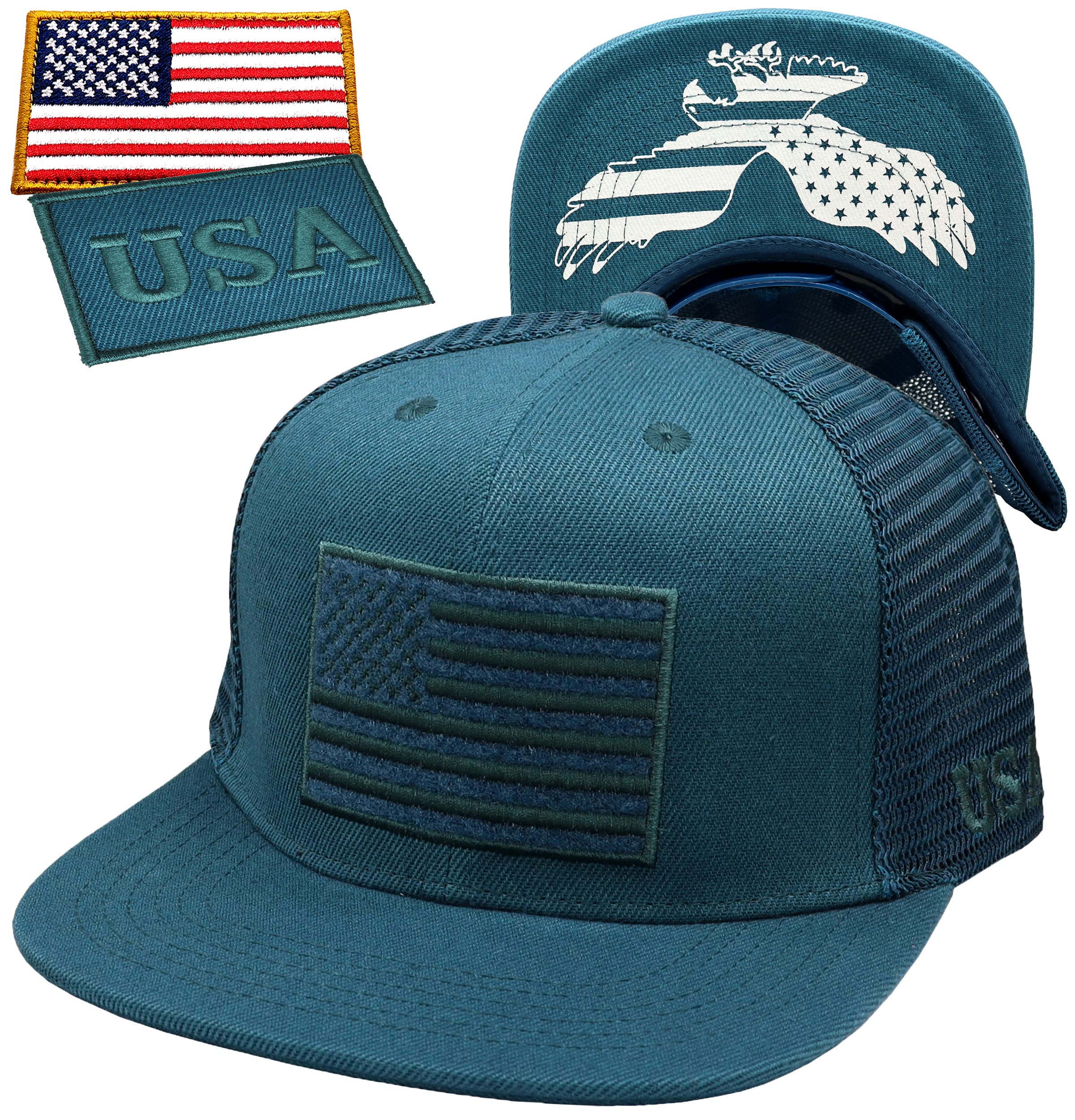 Antourage American Flag Unisex Baseball Hat for Men and Women | USA Flag Mesh Snapback Cap with 2 Patriotic Patches