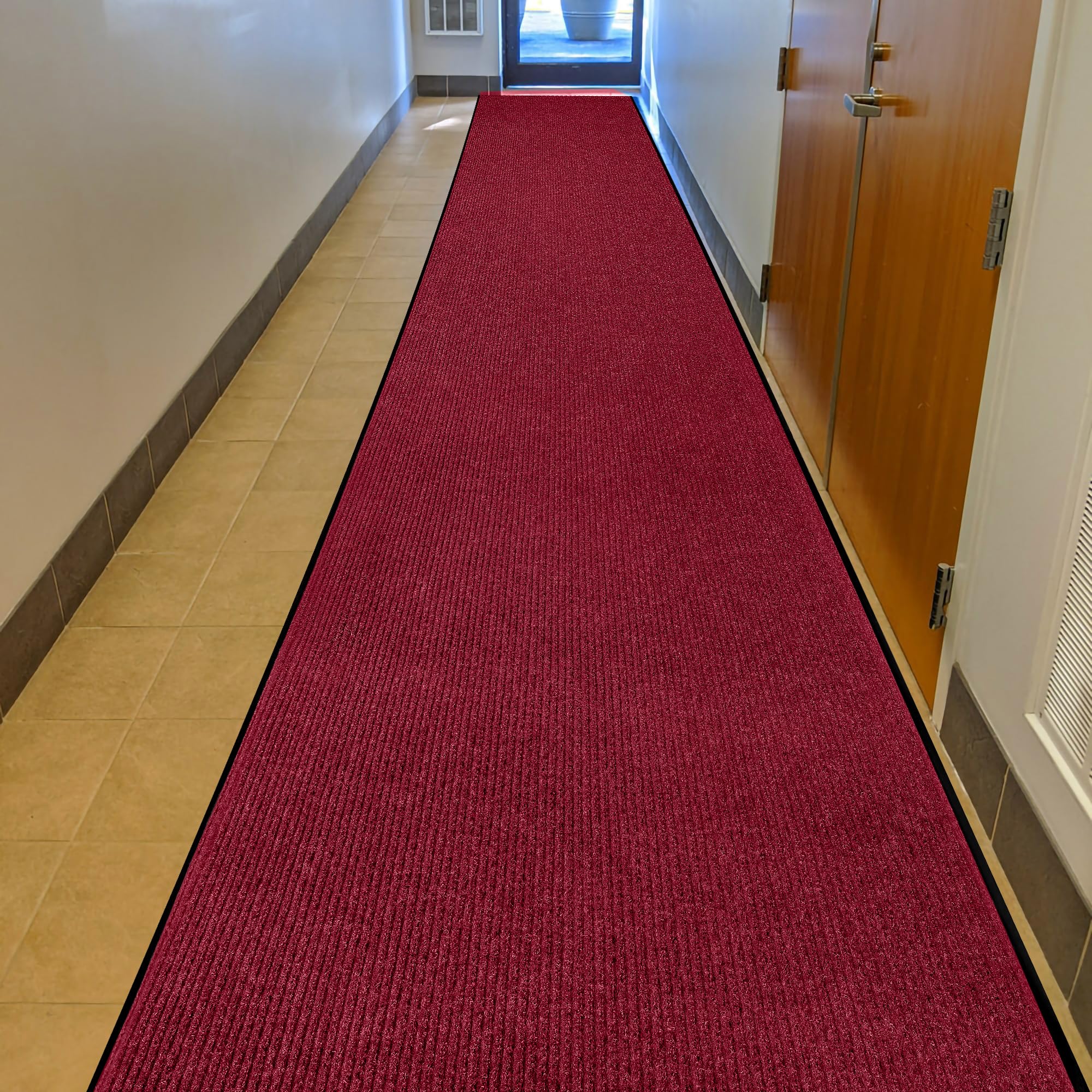 MaxMat® Extra Large Commercial Door Mat, Rubber Border Heavy Duty Door Mat, Waterproof, Low-Profile, Easy to Clean, Rubber Entry Mat. (Red, 3 x 16 Feet)