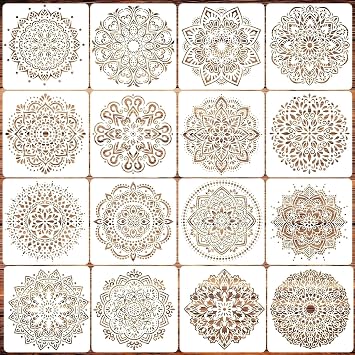 16 Pack Mandala Painting Stencils 8x8''