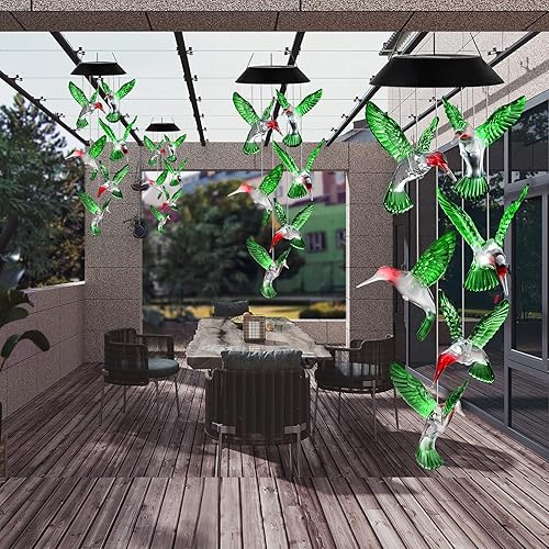 Miniatura 7 de Ousenone Campanillas de viento solares para colibríes, campanillas de viento solares que cambian de color al aire libre, campanillas de viento con