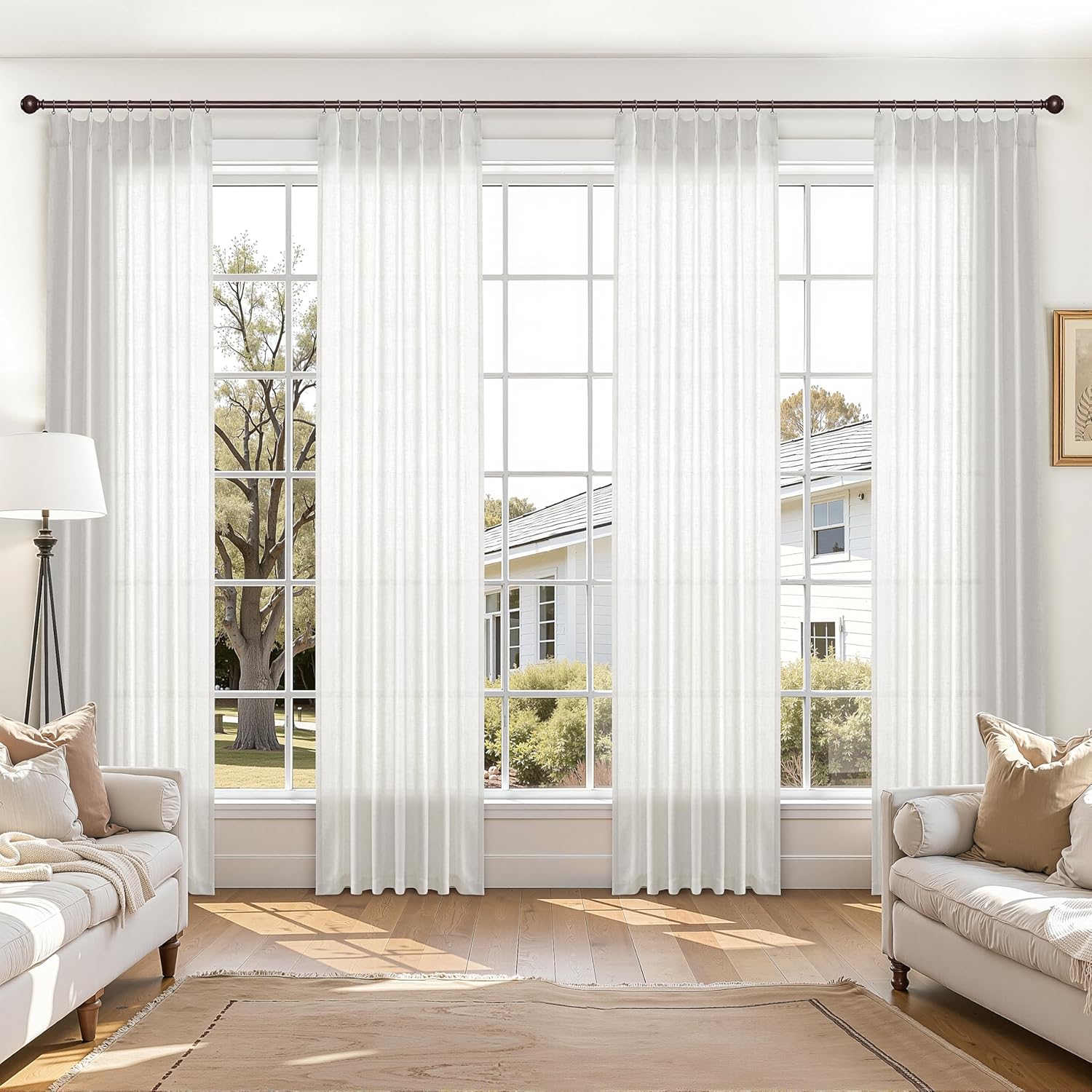 Joywell Natural Linen Pinch Pleated Curtains 84 inches Long 4 Panels Set for Living Room Semi Sheer Light Filtering Curtain Modern Neutral Pinch Pleat Drapes for Bedroom Window Cream Ivory 40x84