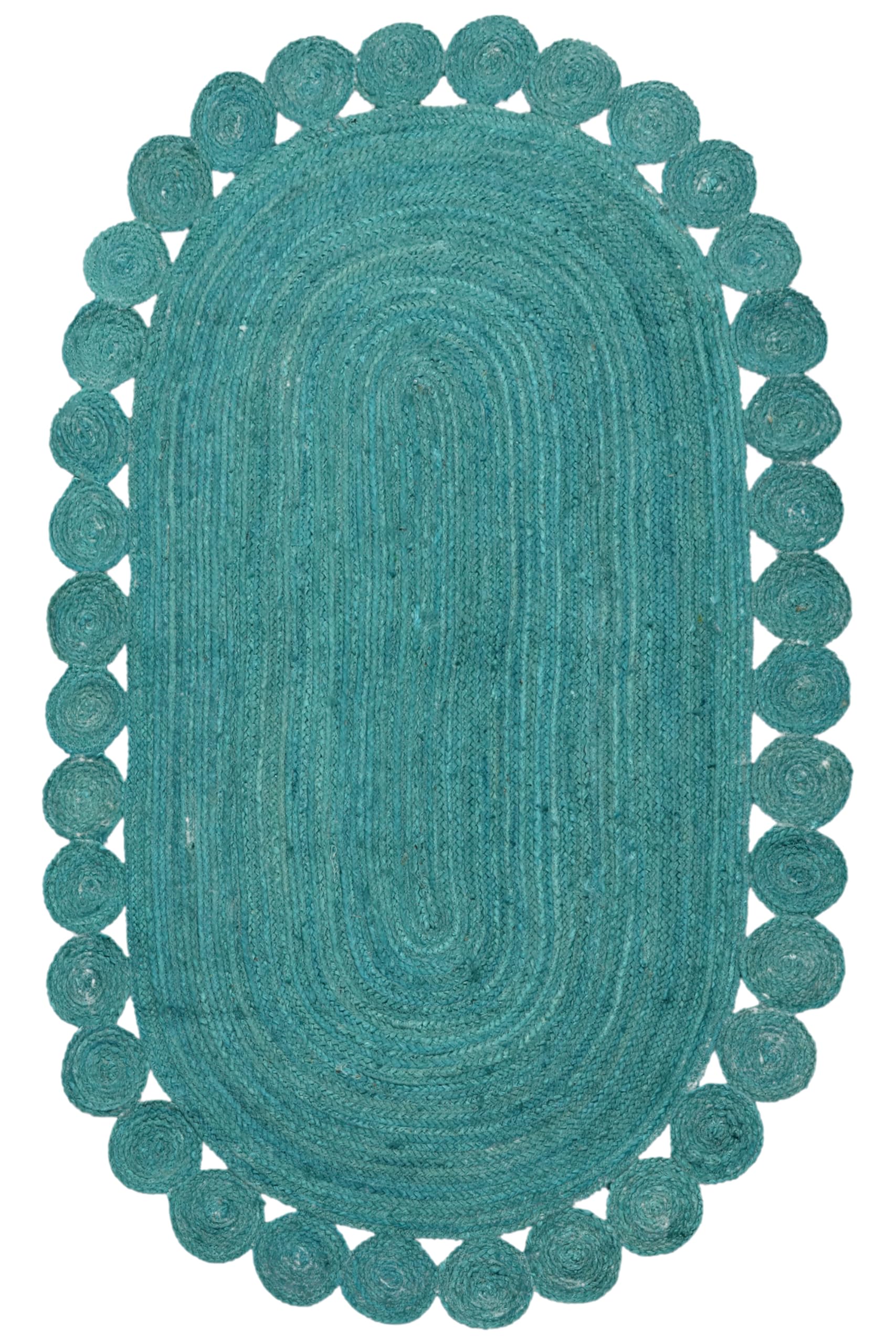 Tapis ovale en jute turquoise 122 x 183 cm grand tapis de salon tissage plat