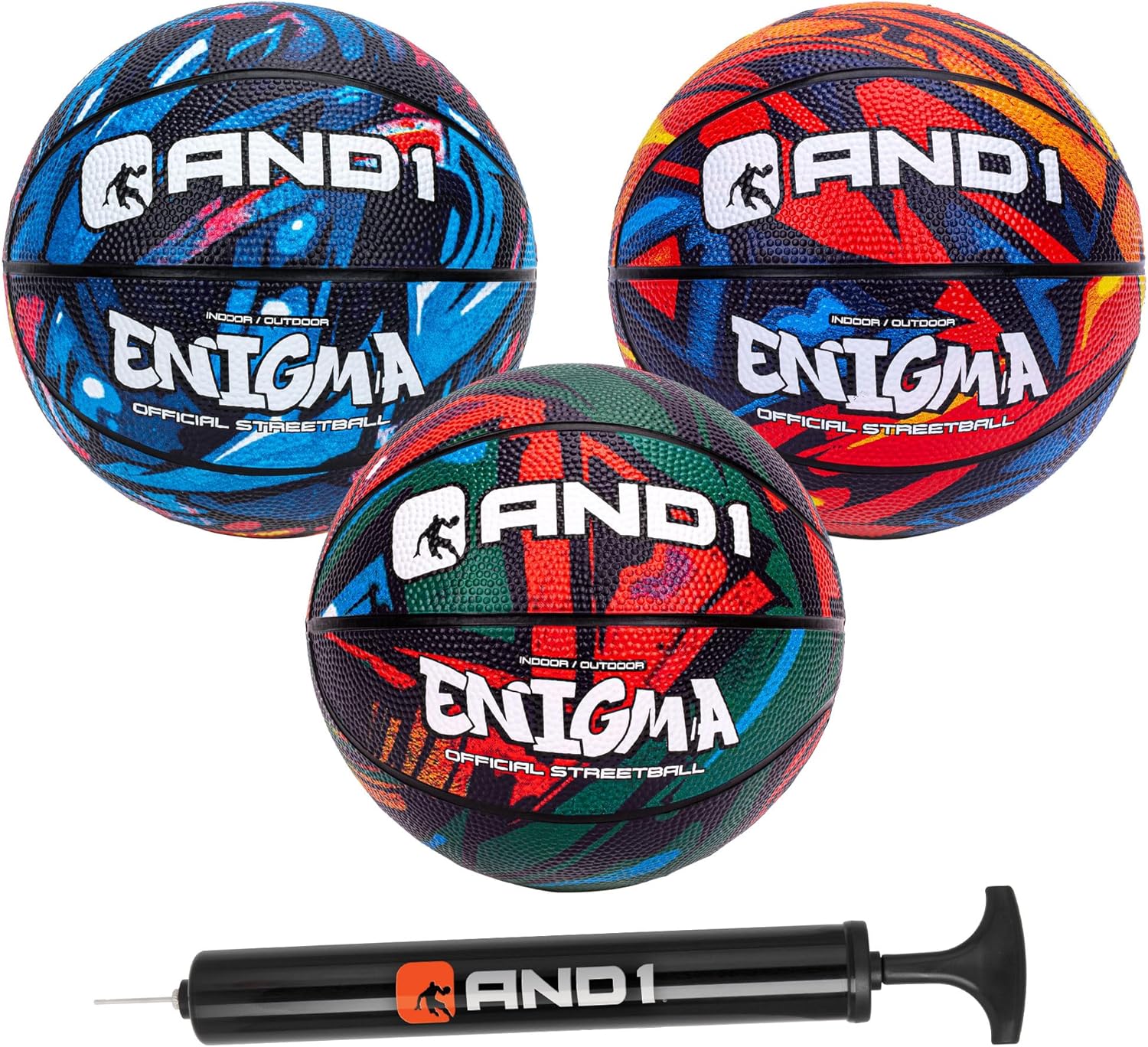 AND1 Mini Basketball 3 Pack Set for Kids (Deflated w/Pump Included): - Size 3 7-Inch Premium Youth Size Basketballs, Easy to Grip