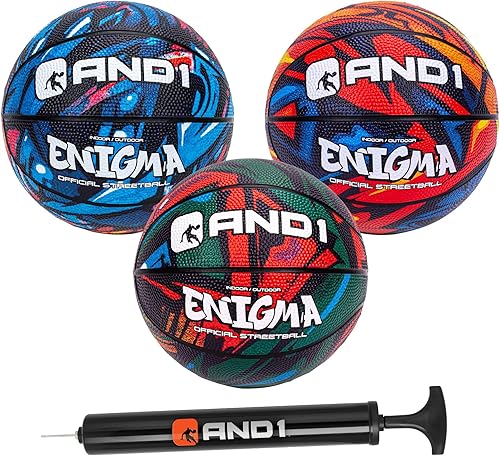 Miniatura 8 de Paquete de 3 juegos de mini baloncesto AND1 para niños (desinflada con bomba incluida): - Tamaño 3, balones de baloncesto premium para jóvenes de 7